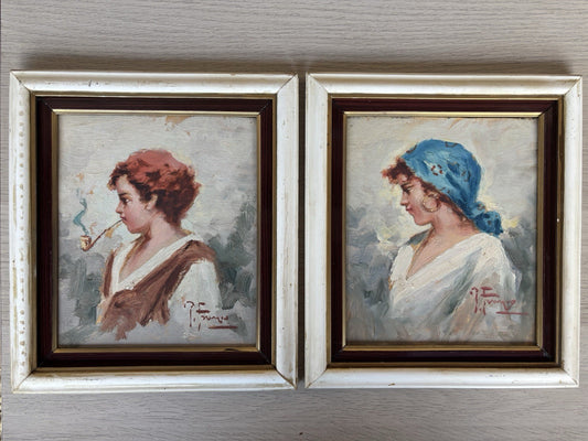 Coppia quadri -Figure- Francesco Pecoraro dipinti a olio