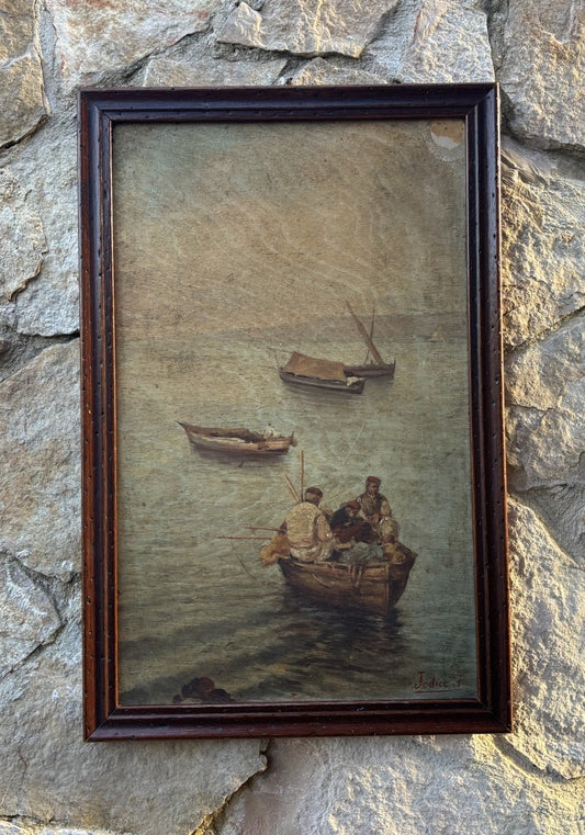 Quadro antico -Marina Con Pescatori- dipinto a olio