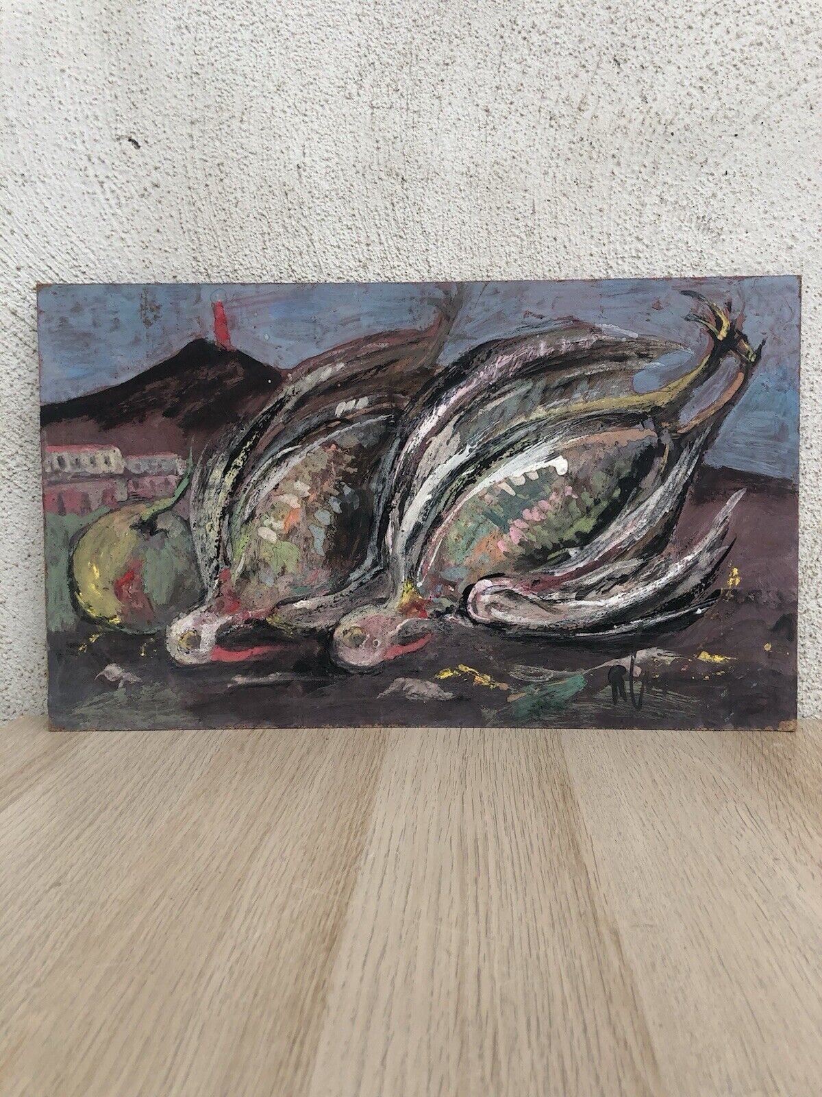 Quadro vintage -Natura Morta- dipinto a tecnica mista su masonite
