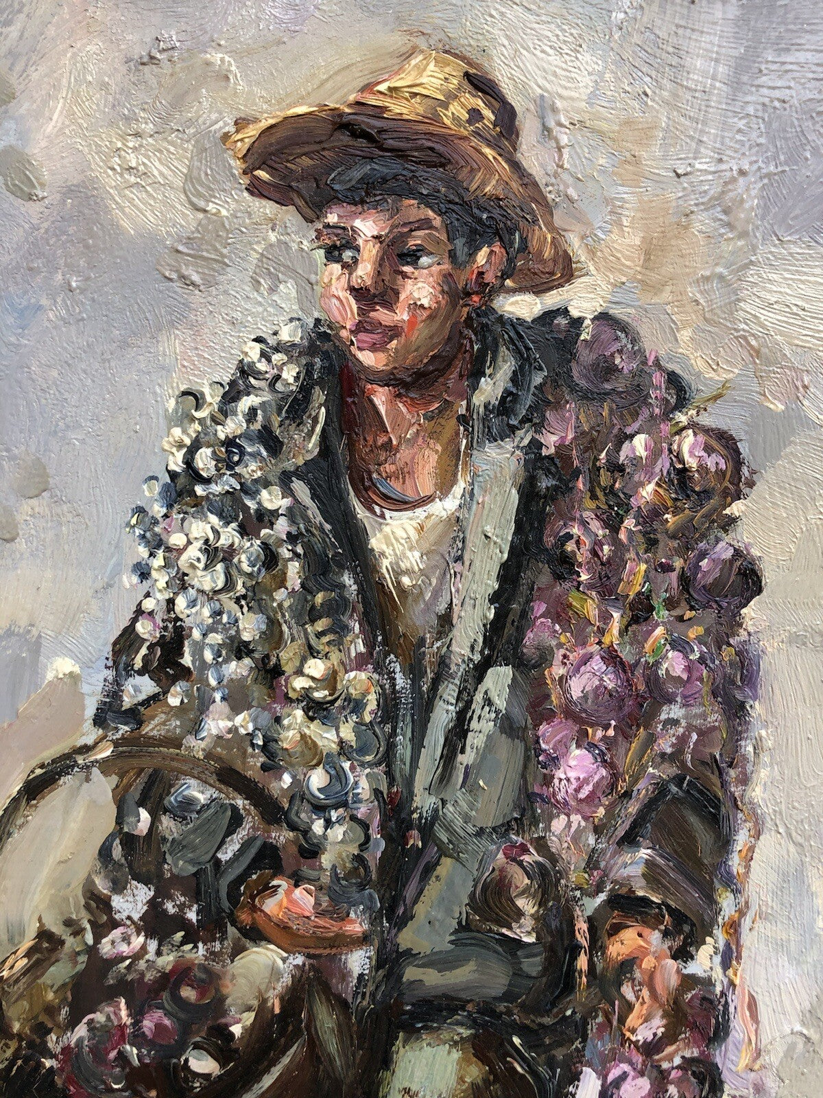 Quadro vintage -Ragazzo Con Cipolle- dipinto a olio su tavoletta