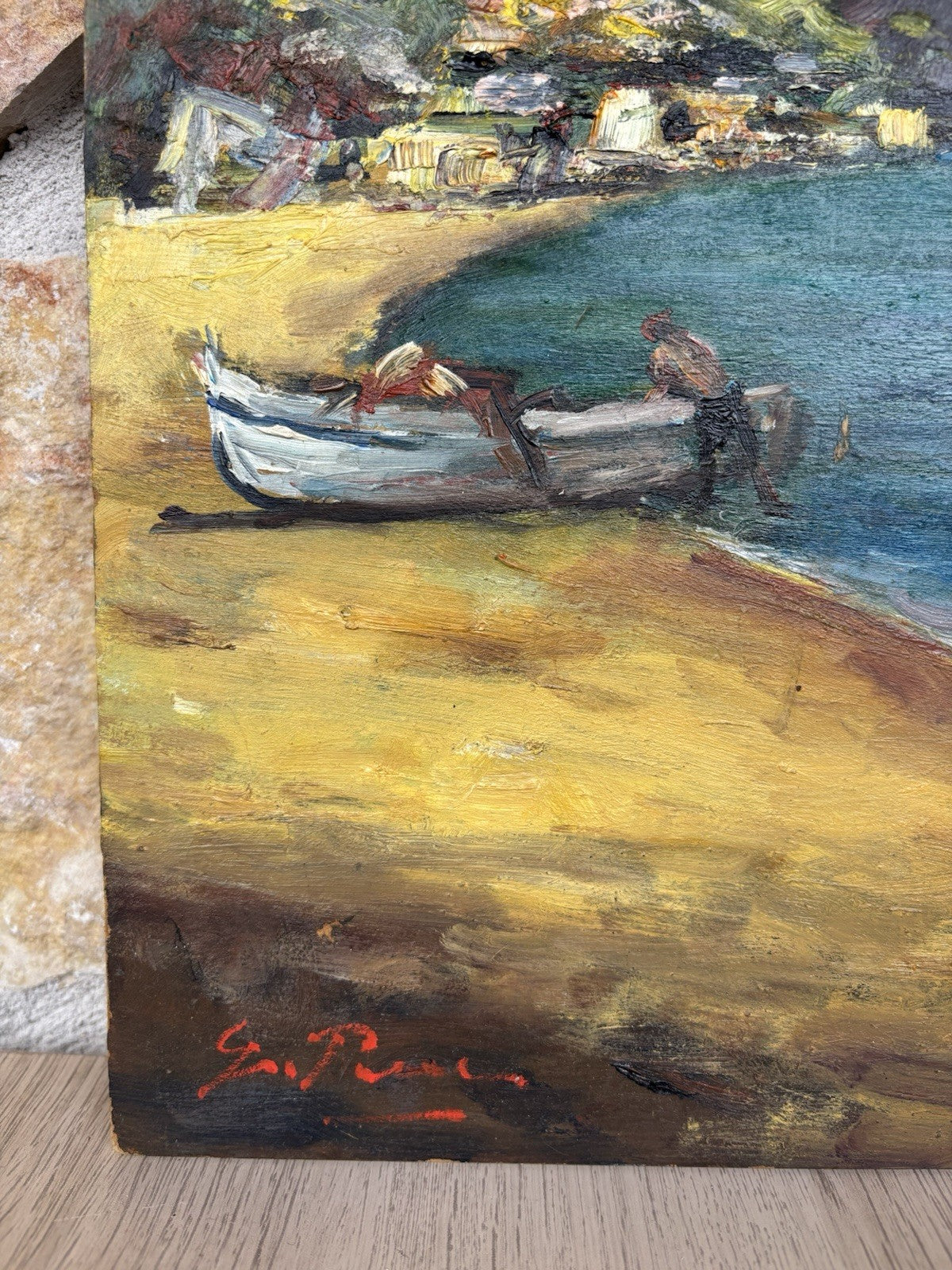 Quadro -Marina Con Barche- Giovanni Pane dipinto a olio