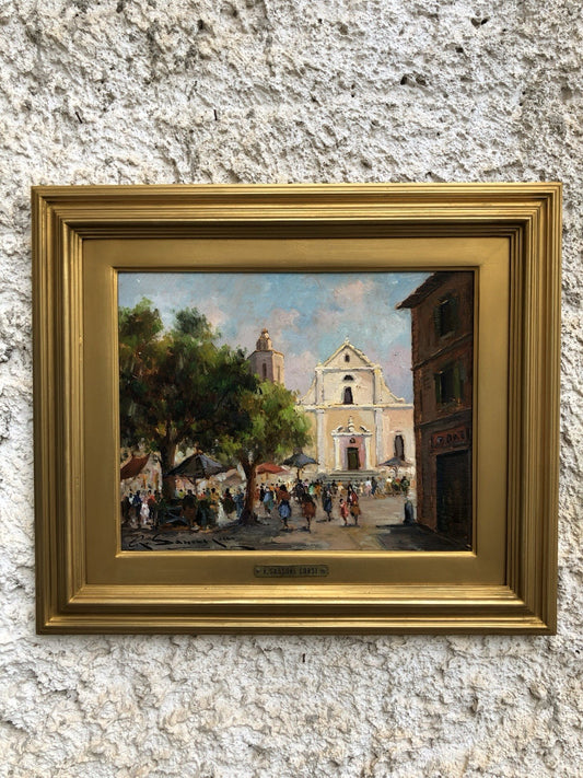 Quadro -Piazza Con Chiesa- dipinto a olio