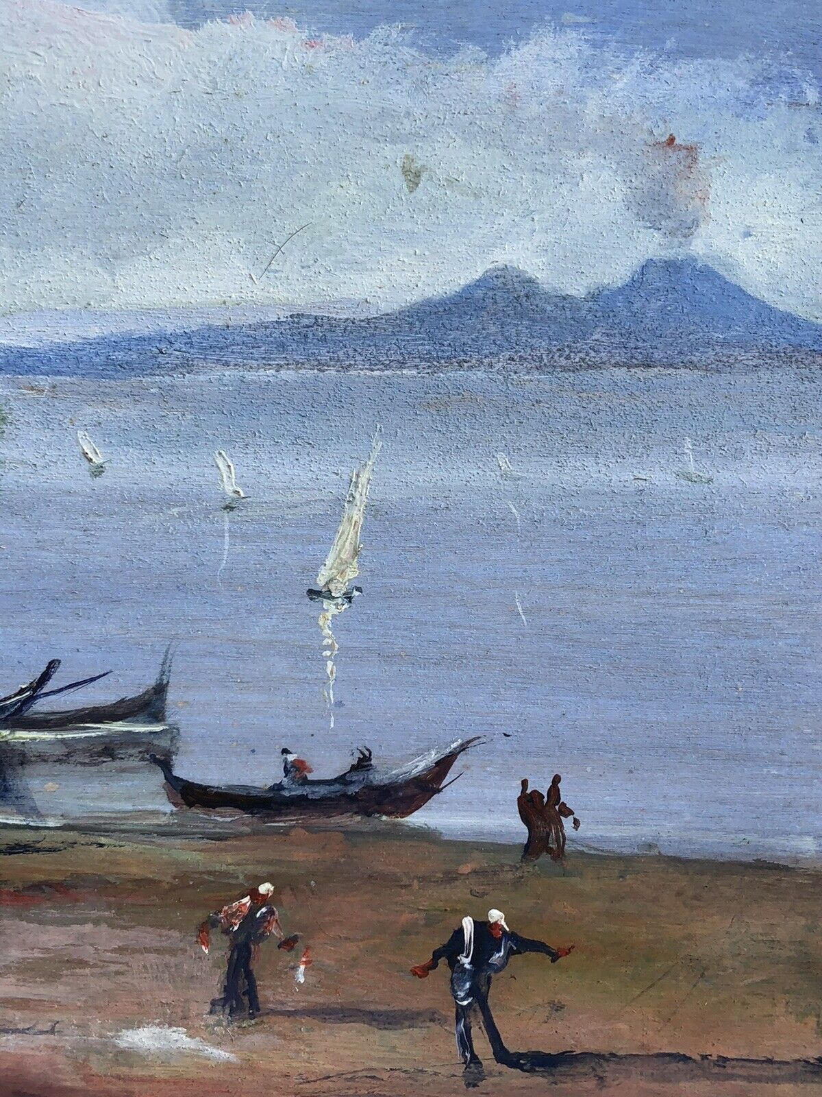 Quadro vintage -Marina Con Figure- dipinto a olio su tavoletta