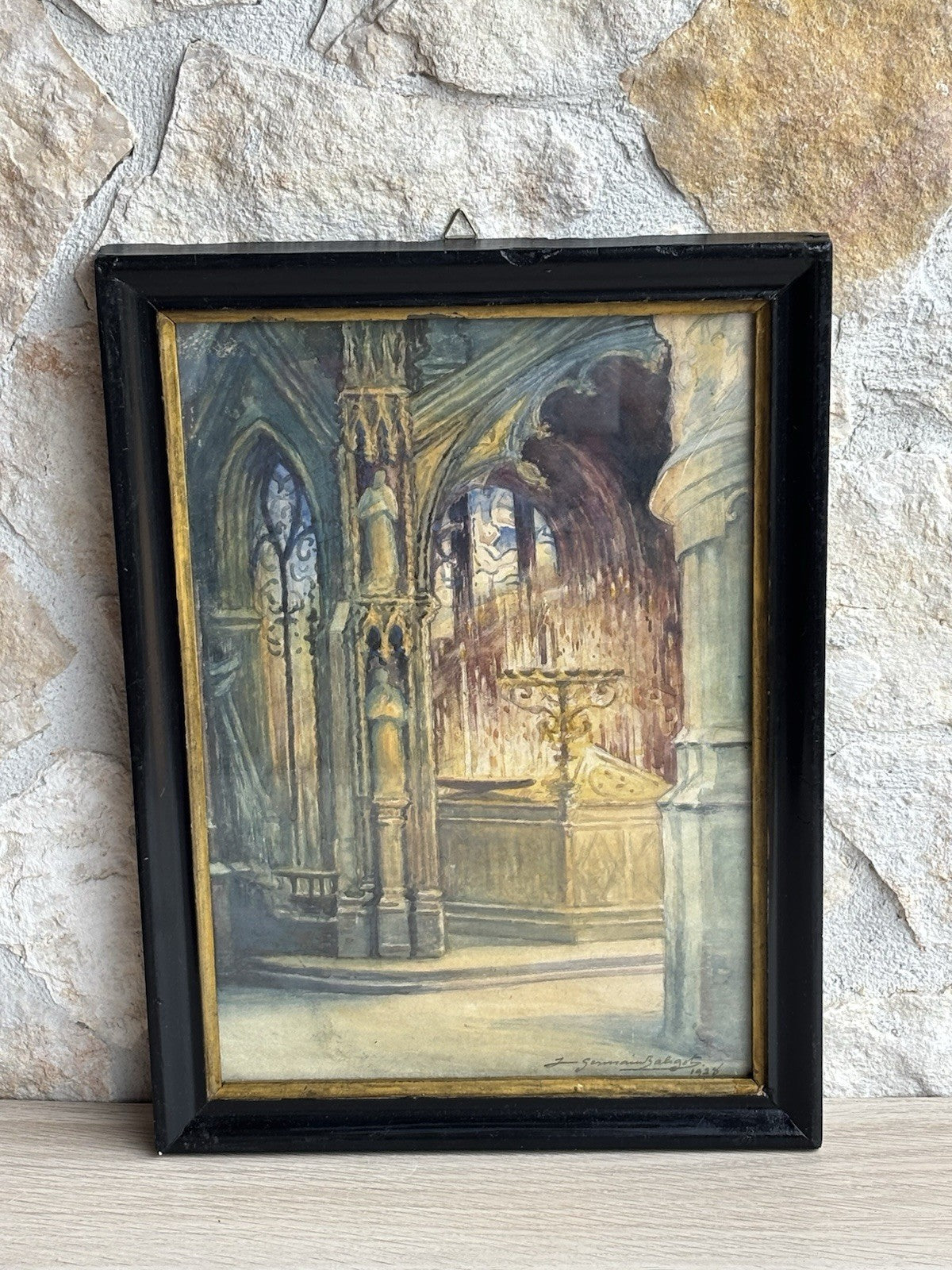 Quadro antico -Cattedrale- dipinto ad acquerello su carta