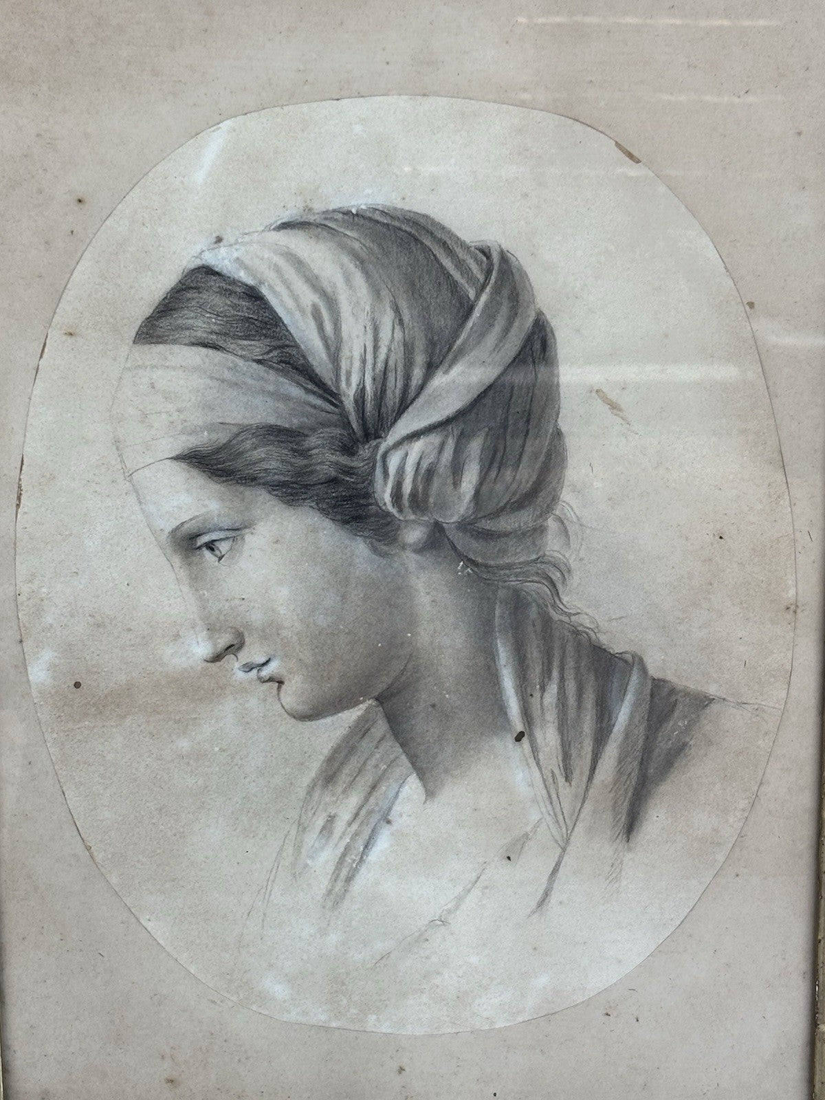 Quadro antico -Profilo Di Donna- disegno su carta