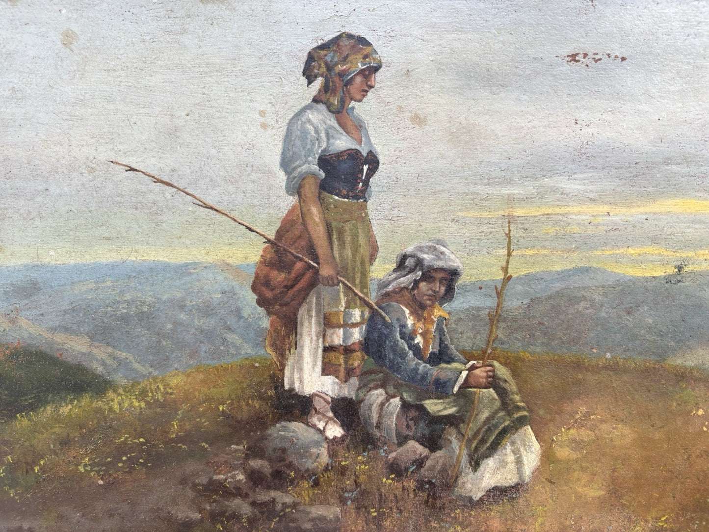 Quadro antico -Paesaggio Con Contadini- Stefano Bruzzi dipinto a olio