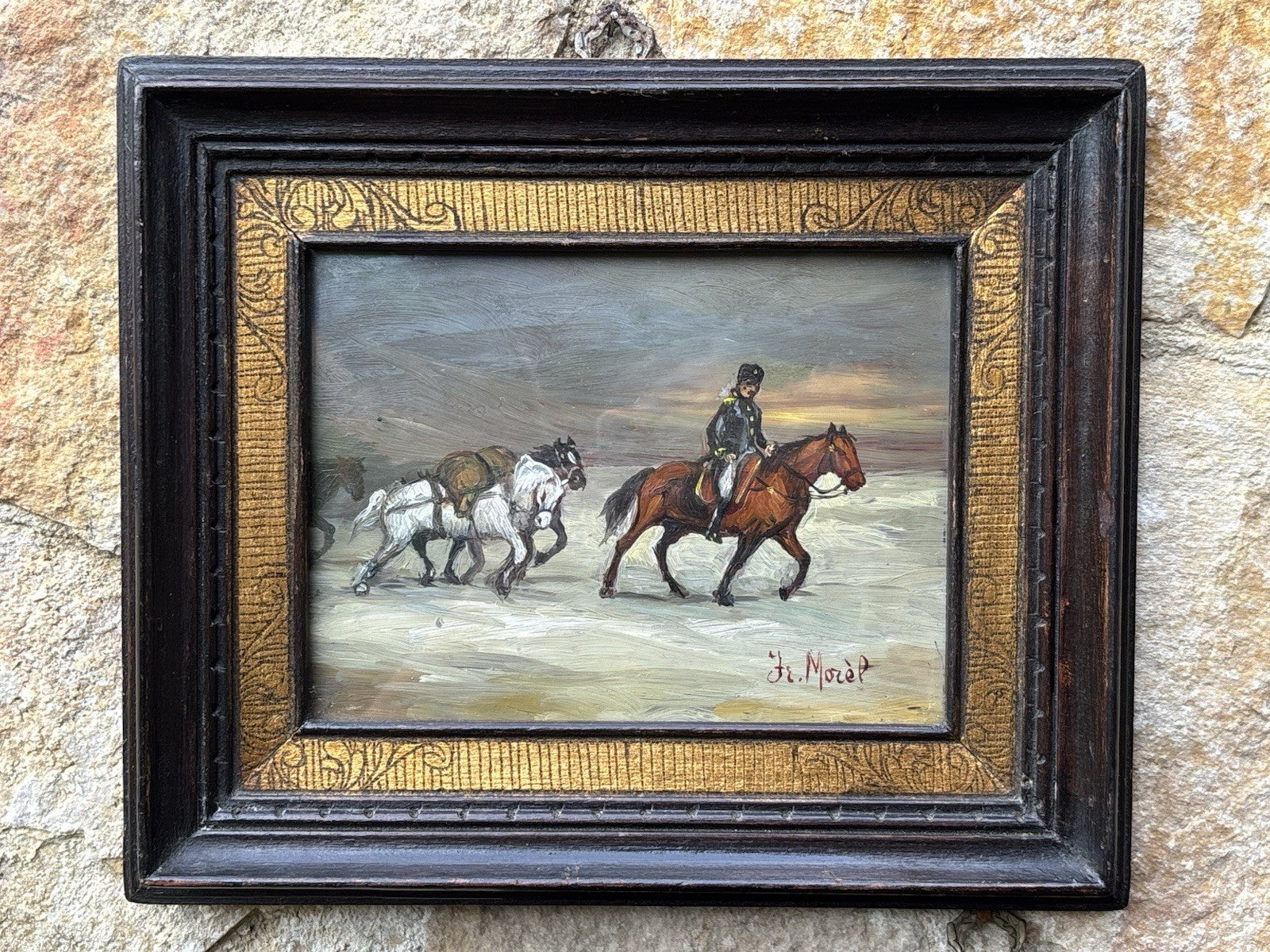 Coppia Di Quadri Vintage, Miniature Dipinte A Olio Su Rame