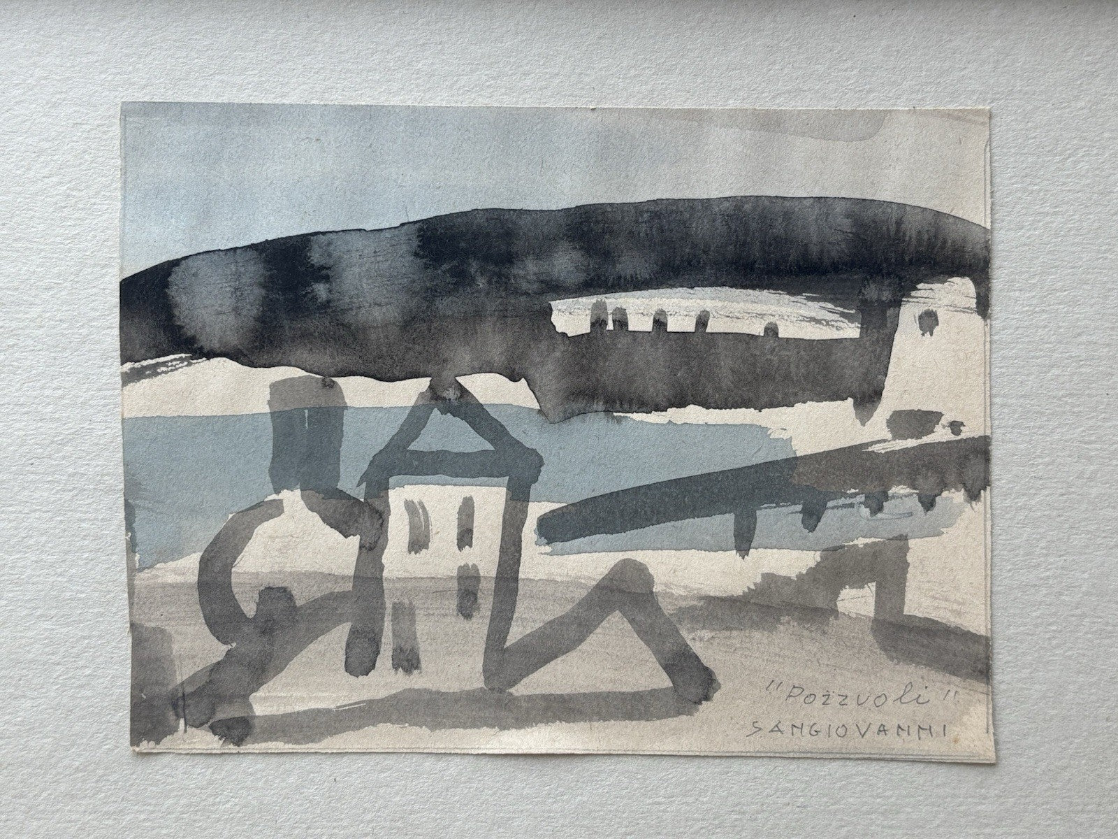 Quadro -Pozzuoli- Mario Sangiovanni acquerello su carta