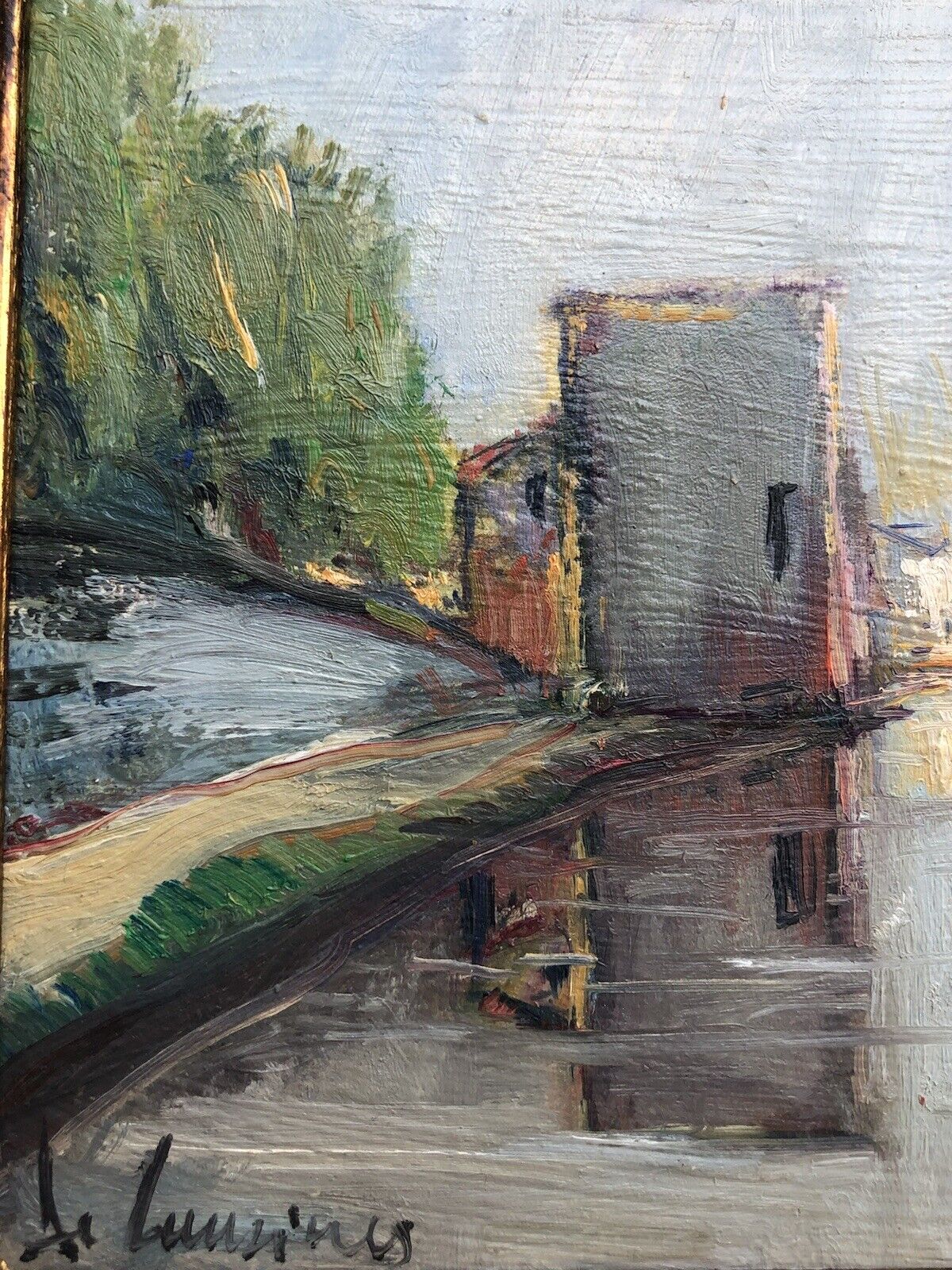 Quadro vintage -Paesaggio Con Fiume- dipinto a olio