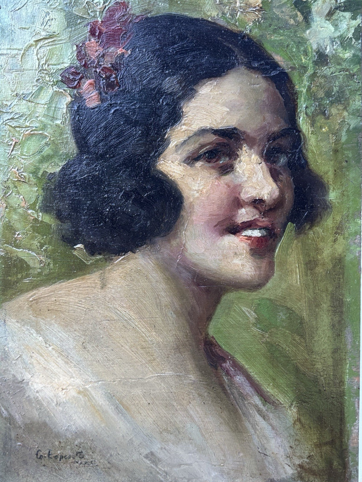 Quadro -Figura Di Donna- dipinto a olio su tavoletta
