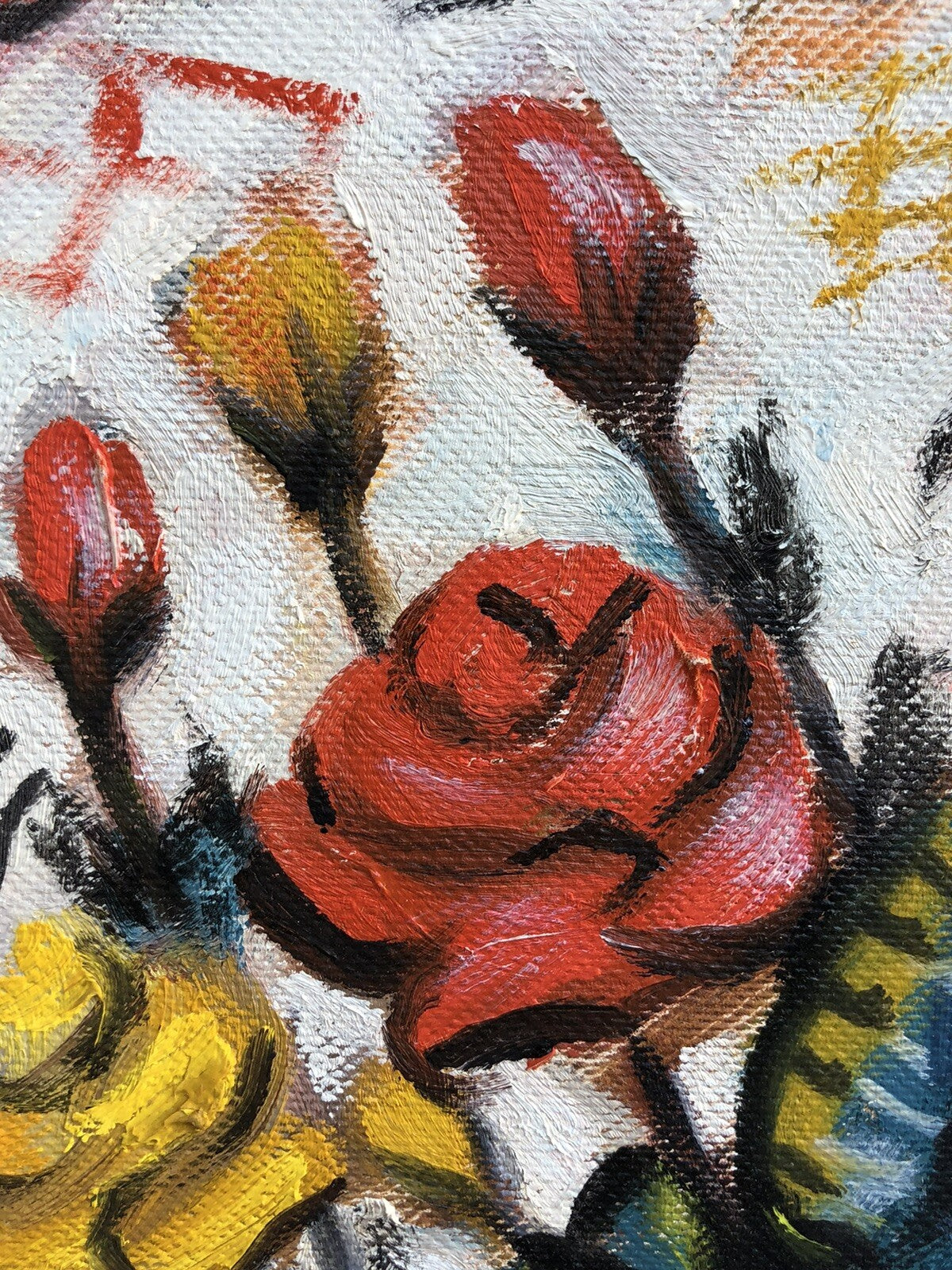 Quadro vintage -Fiori- dipinto a olio su tela