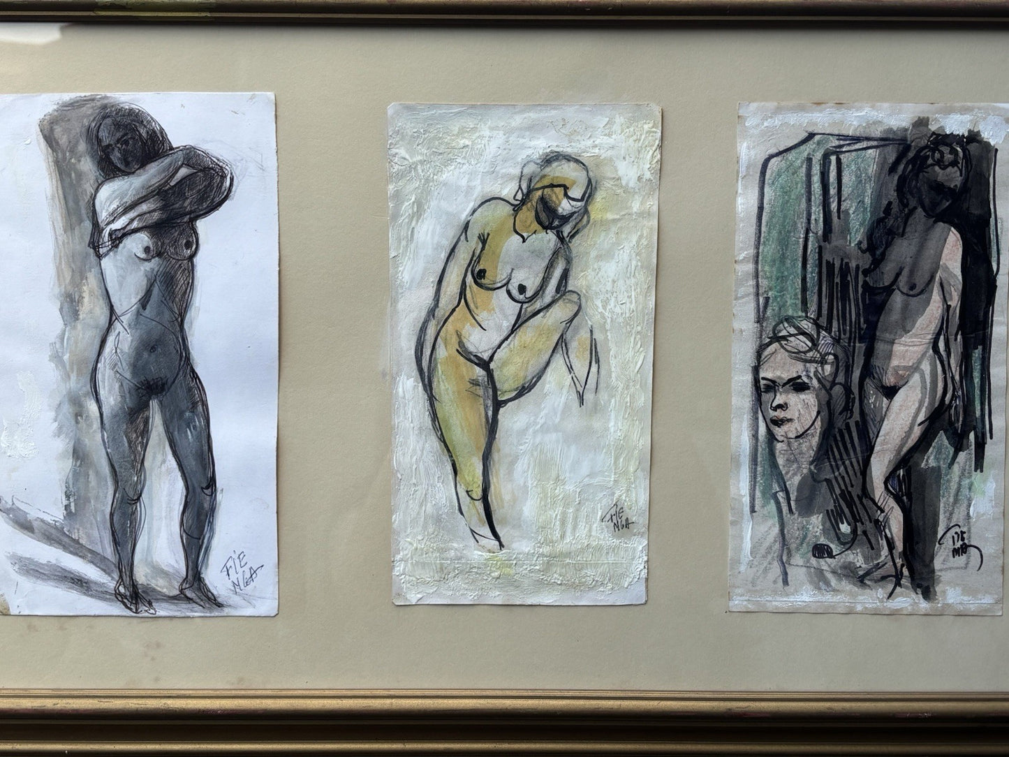 Quadro -Nudi Di Donna- Fienga realizzati a tecnica mista su carta