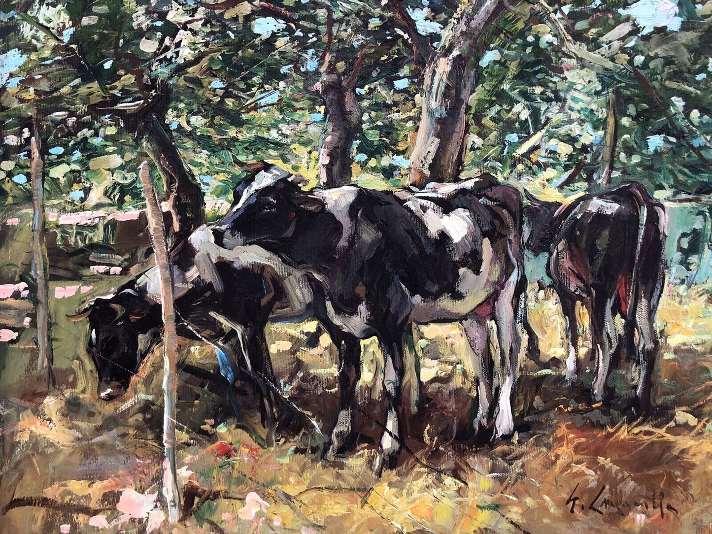 Quadro vintage -Mucche- dipinto a olio su tela