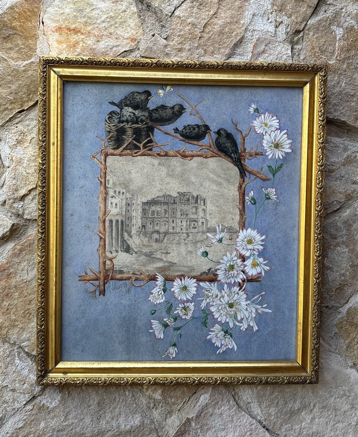 Quadro antico -Palazzo Donn’Anna- realizzato a tecnica mista