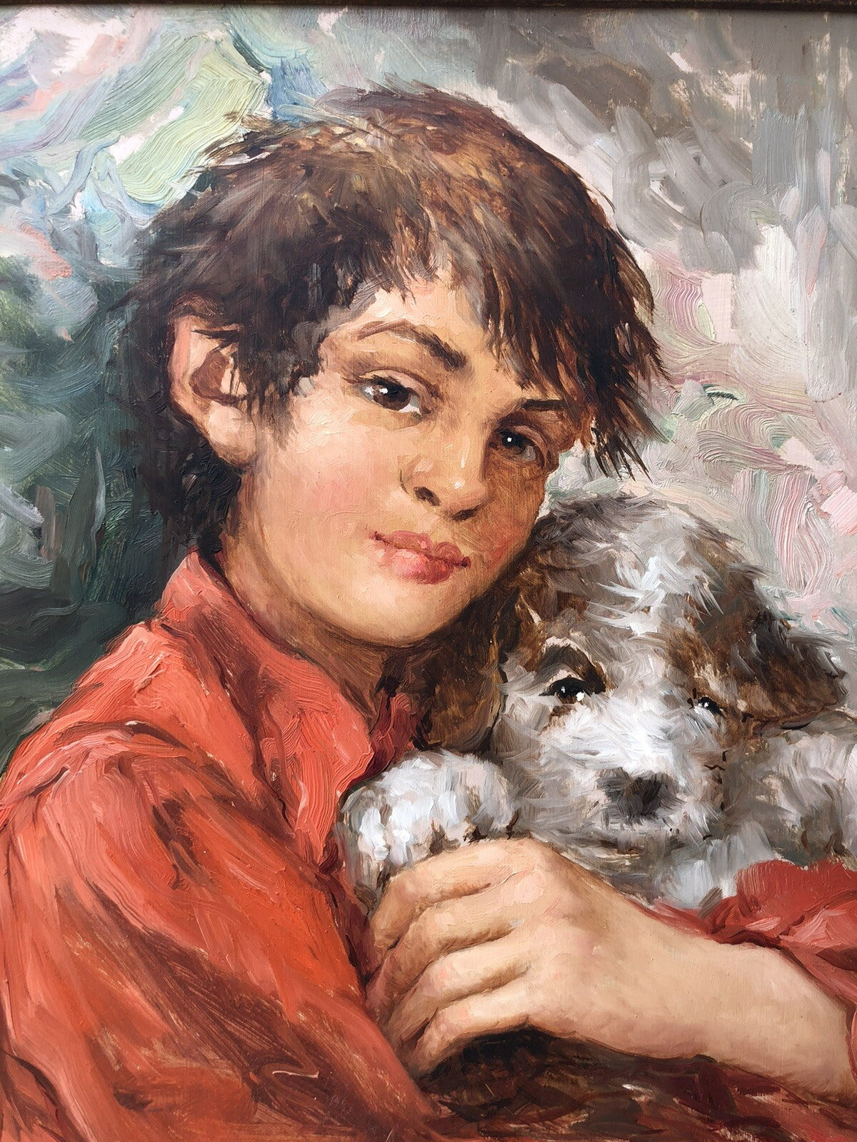 Quadro vintage -Fanciullo Con Cagnolino- dipinto a olio