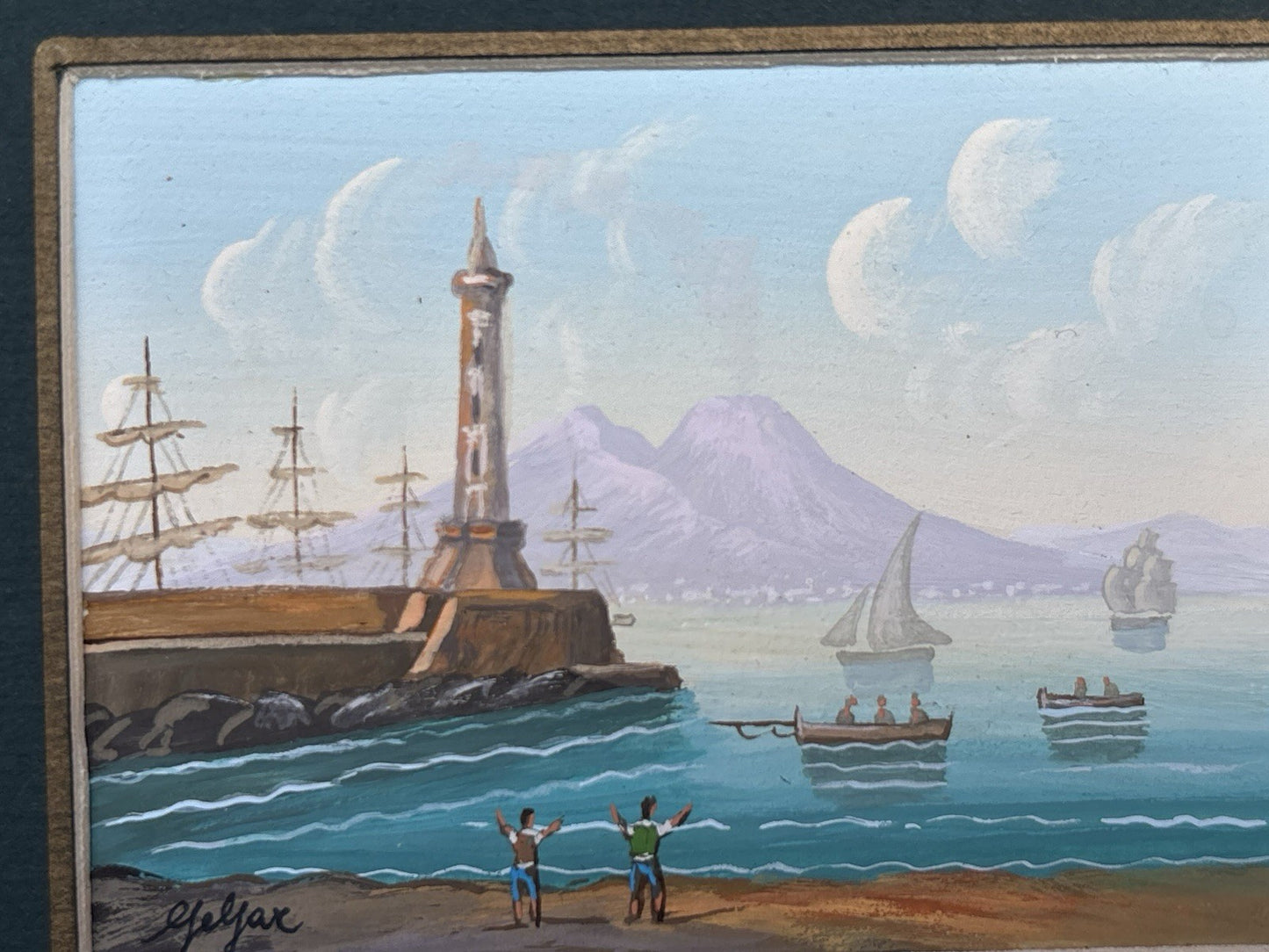 Gouache Vintage Dipinti Su Carta -Vedute Di Napoli-
