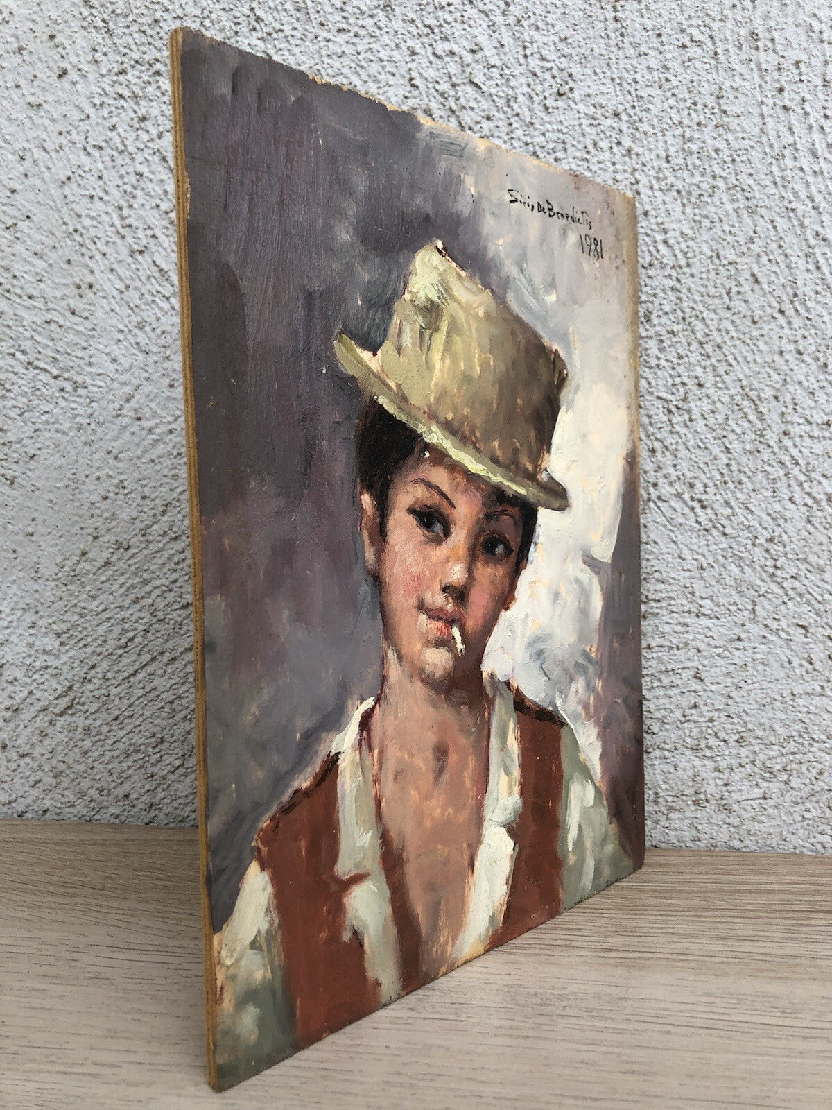 Quadro vintage -Scugnizzo Con Sigaretta- dipinto a olio su tavoletta