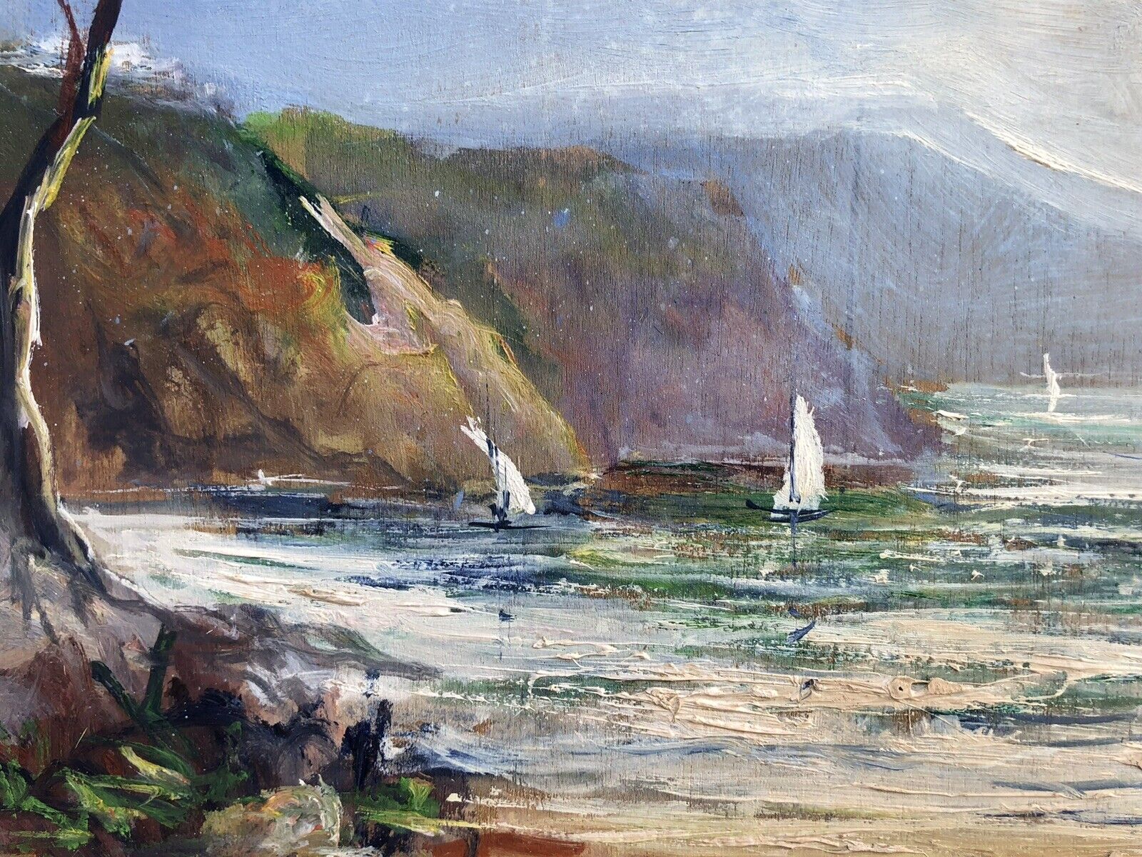 Quadro vintage -Marina, Vico Equense- dipinto a olio su tavoletta