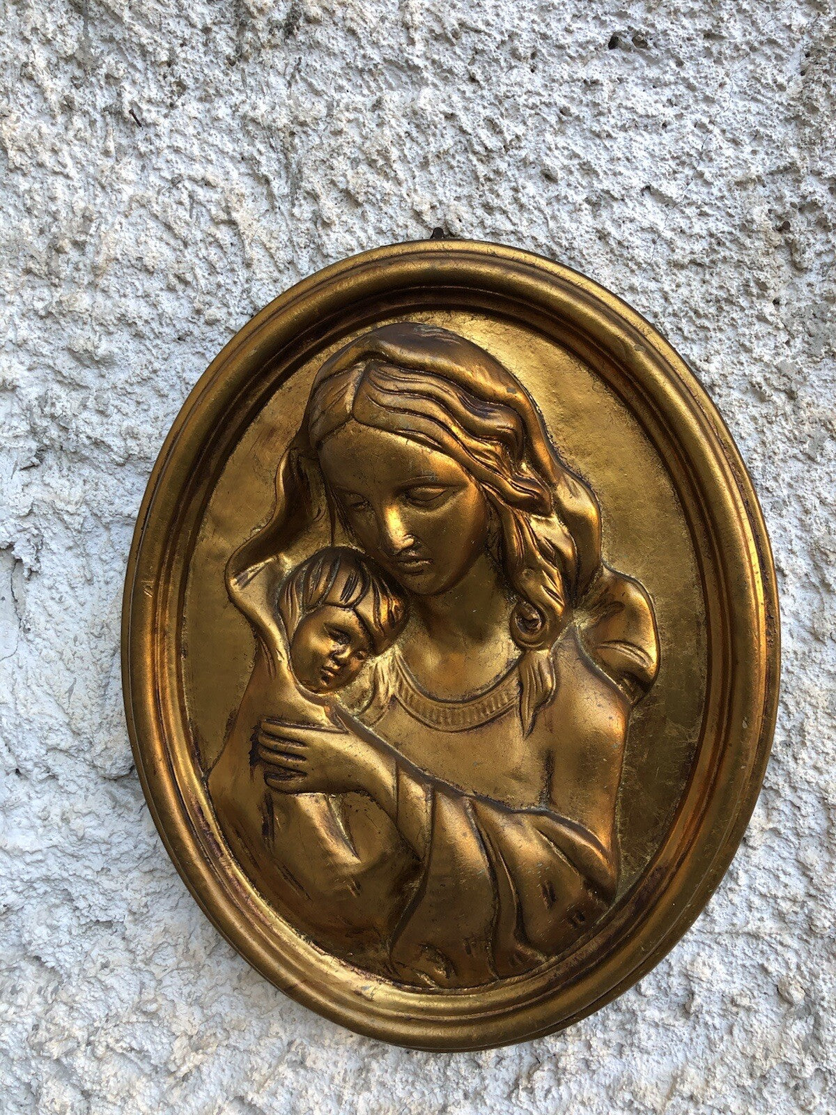 Quadro Madonna Con Bambino A Rilievo In Legno, Pasta Legno