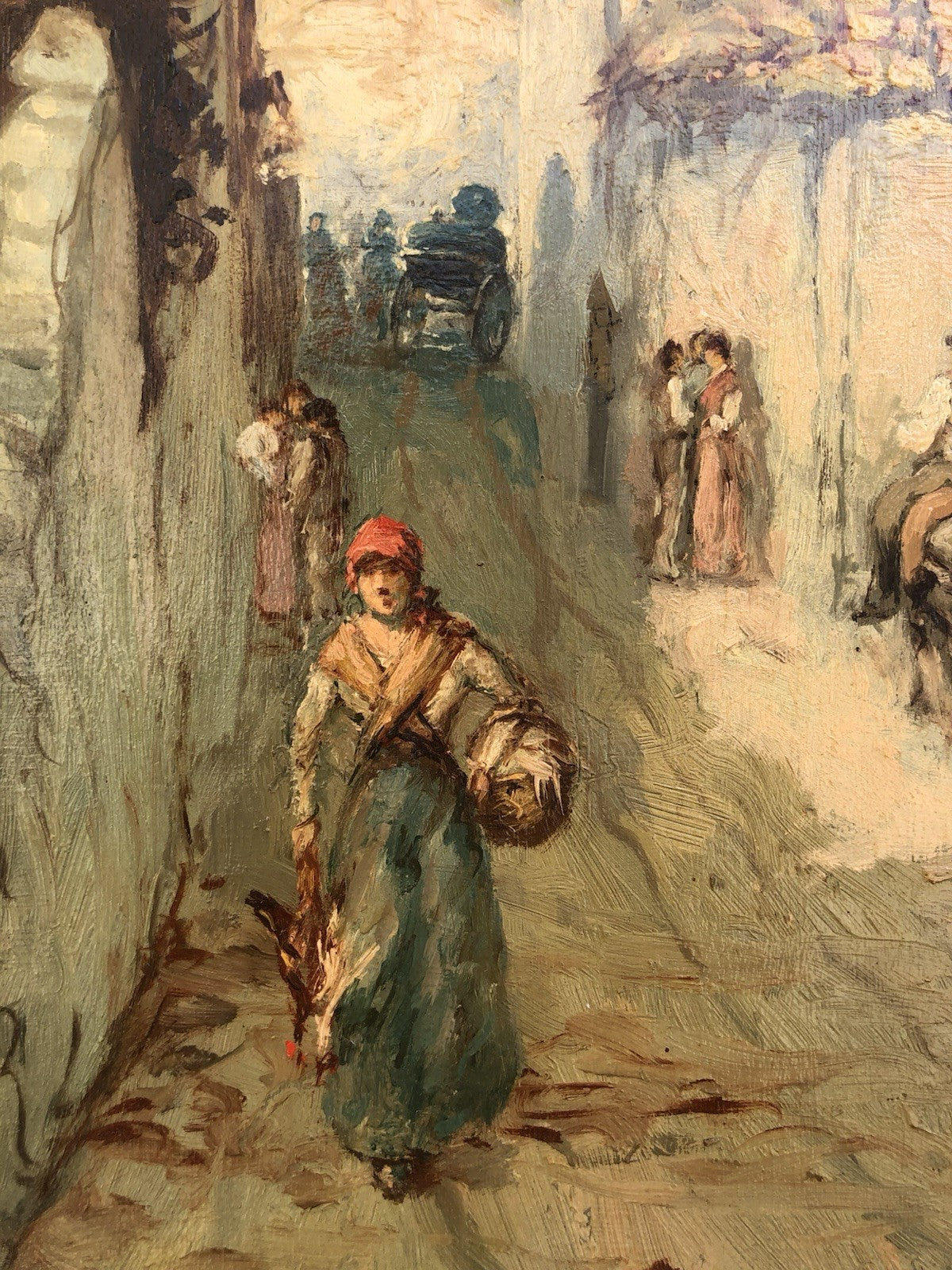 Quadro -Strada Con Figure- dipinto a olio su tavoletta