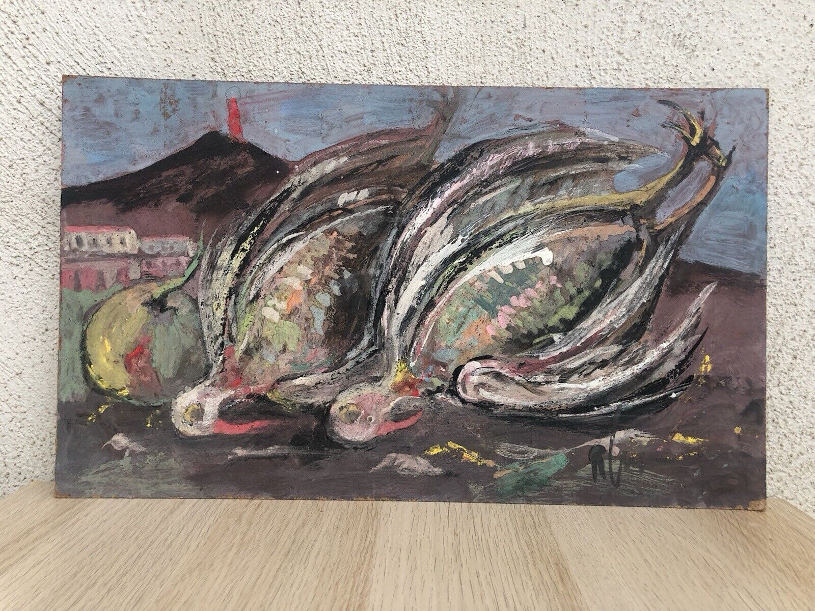 Quadro vintage -Natura Morta- dipinto a tecnica mista su masonite
