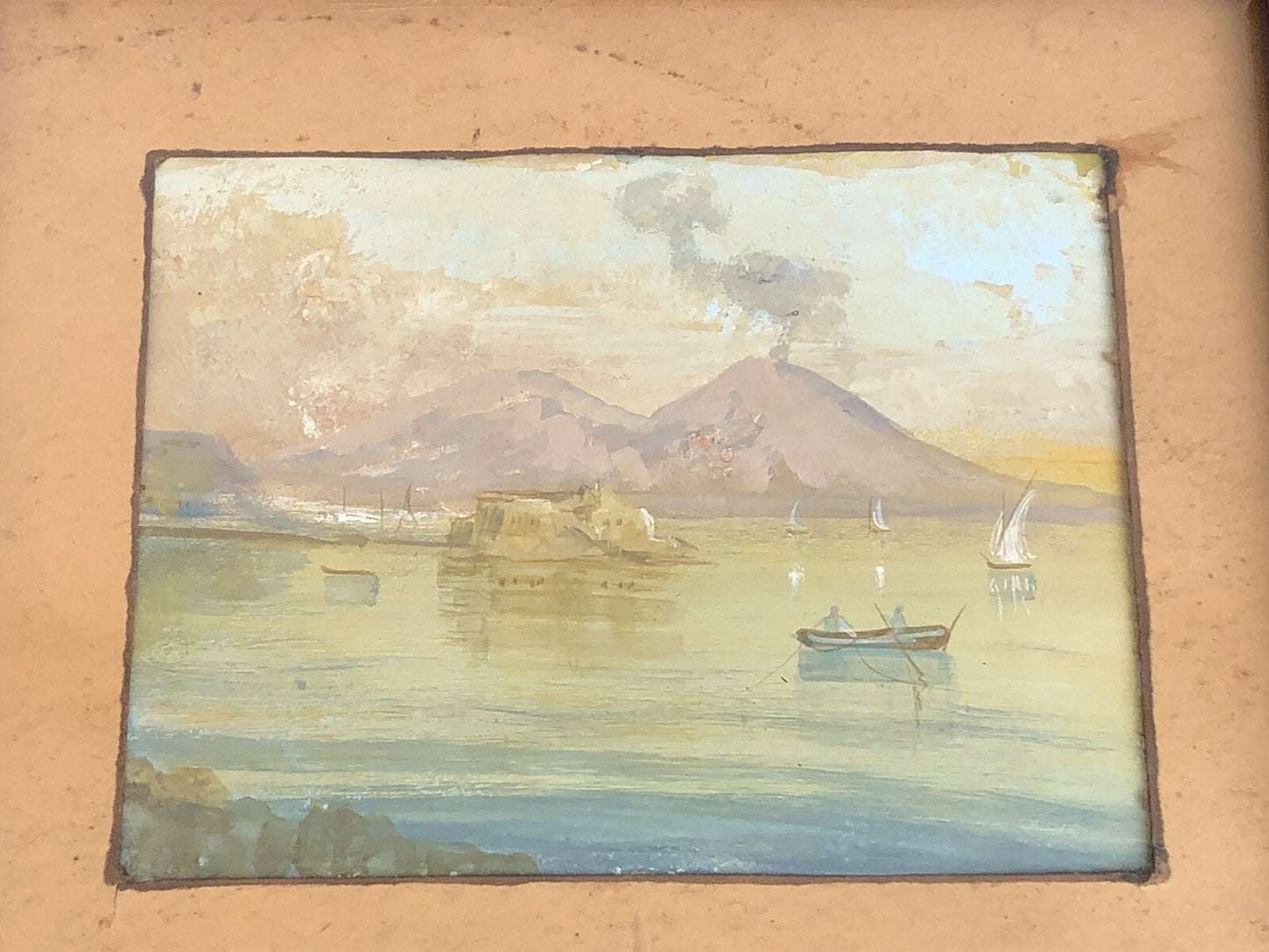 Antico quadro gouache dipinto su carta Napoli