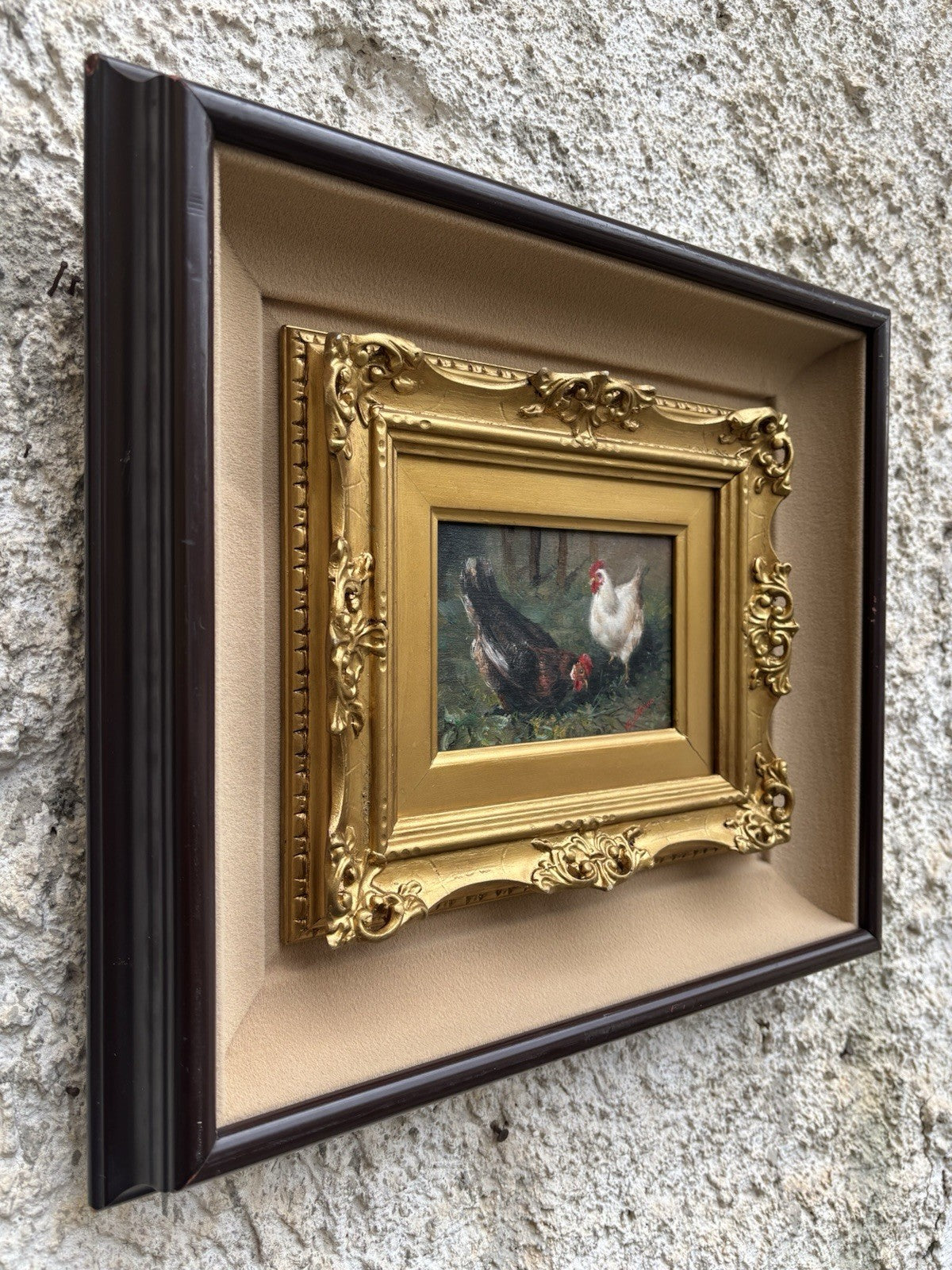 Quadro -Galline- Gianni Strino dipinto a olio su tavoletta
