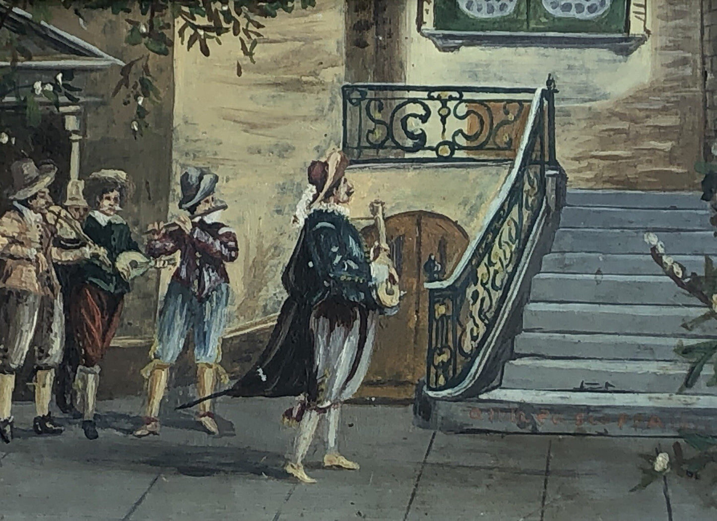 Quadro antico -Serenata- dipinto a olio su rametto
