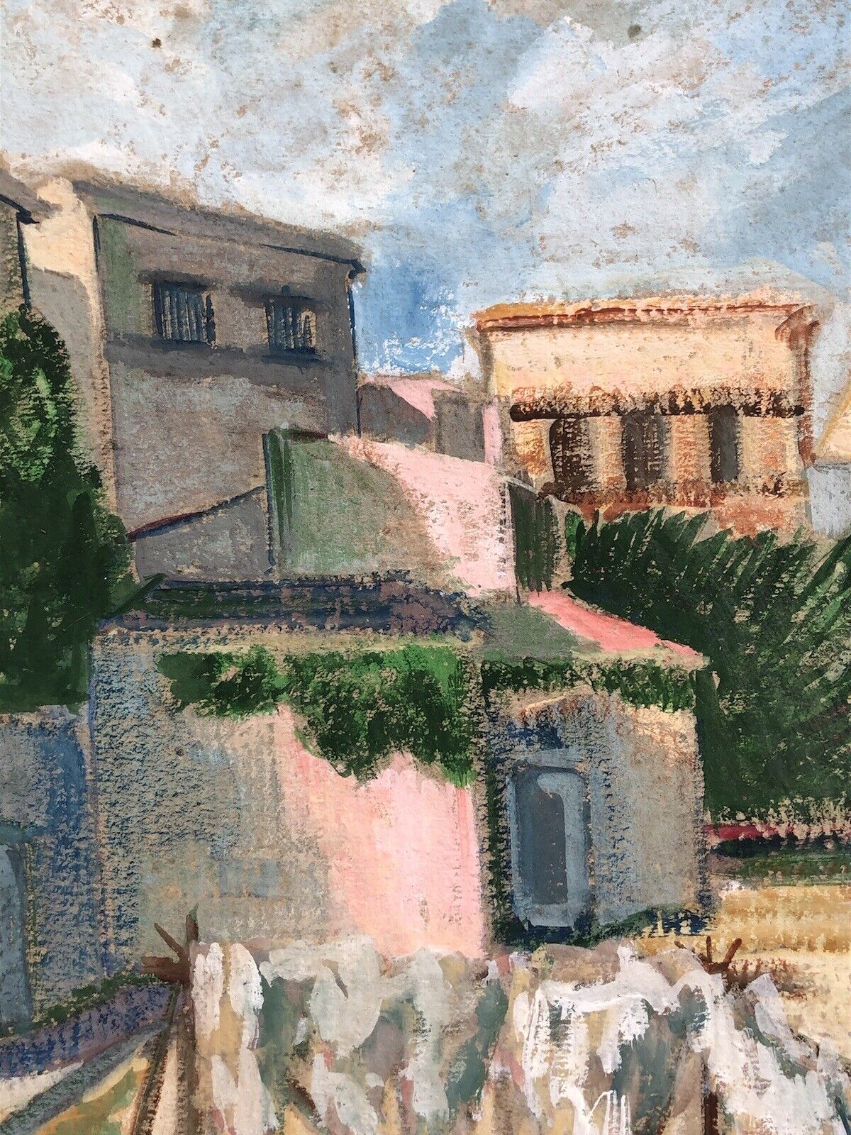 Quadro vintage -Barche A Riposo- dipinto a tecnica mista su cartoncino