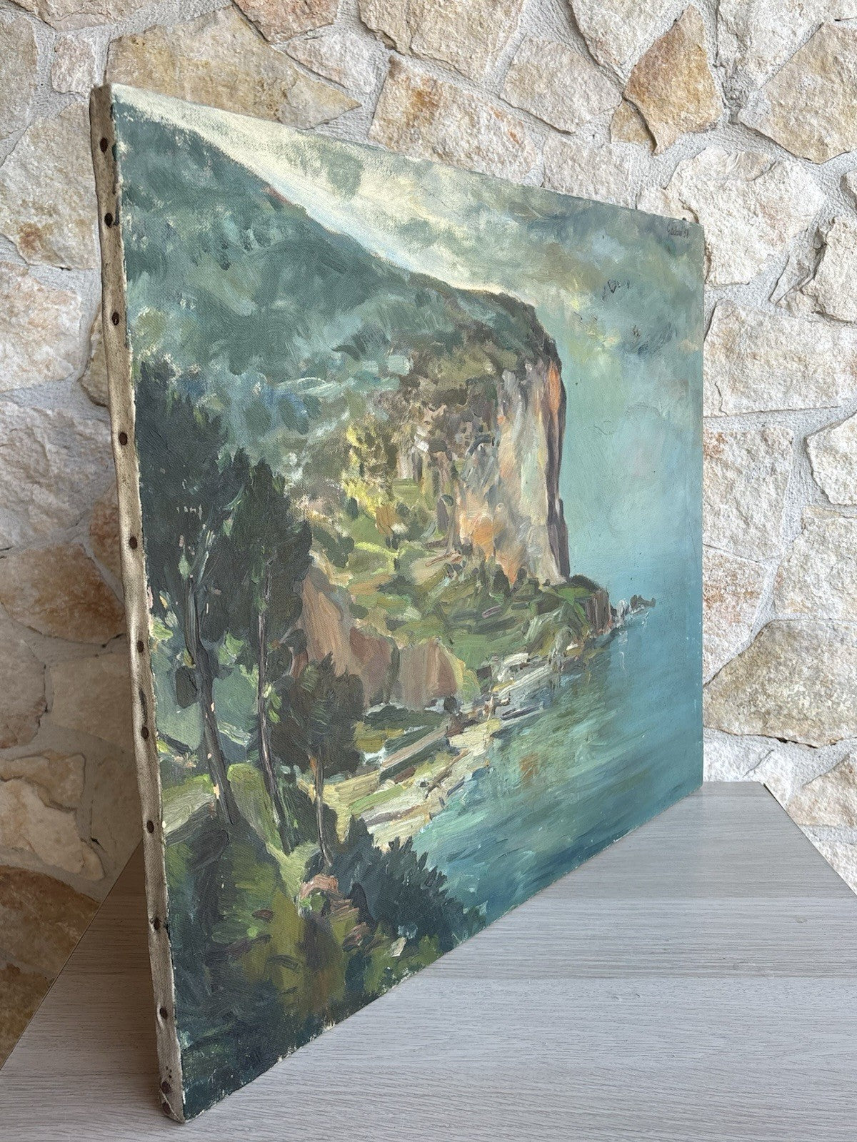 Quadro -Scogliera Con Marina- dipinto a olio su tela