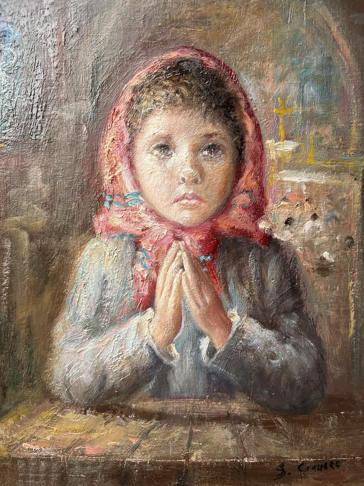 Quadro -Fanciulla In Preghiera- Salvatore Ciaurro- dipinto a olio