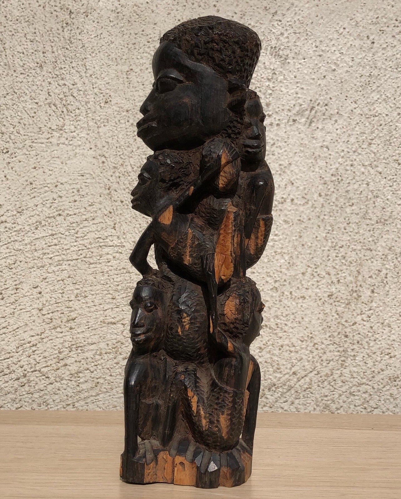 Scultura Vintage Africana Intagliata In Legno