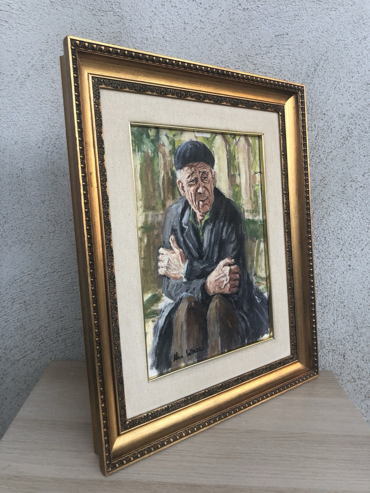 Quadro -Anziano Pensieroso- dipinto a olio