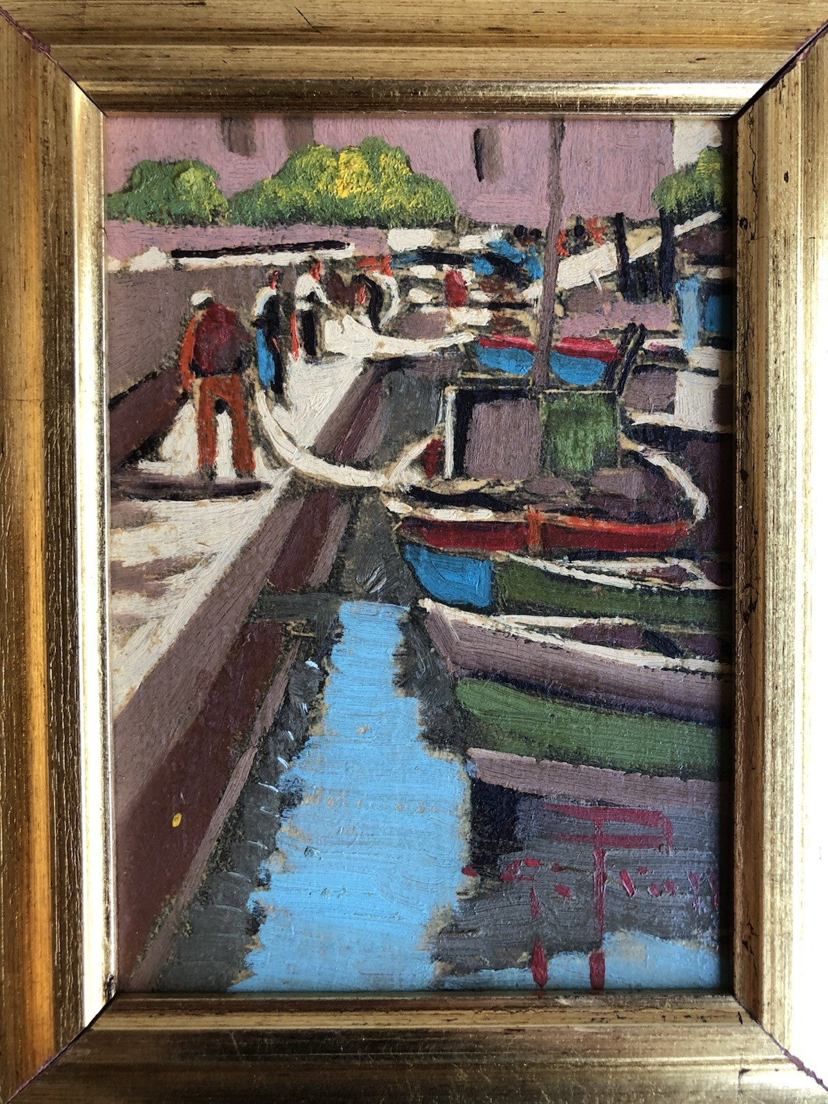 Quadro -Pescatori Al Porto- dipinto a olio