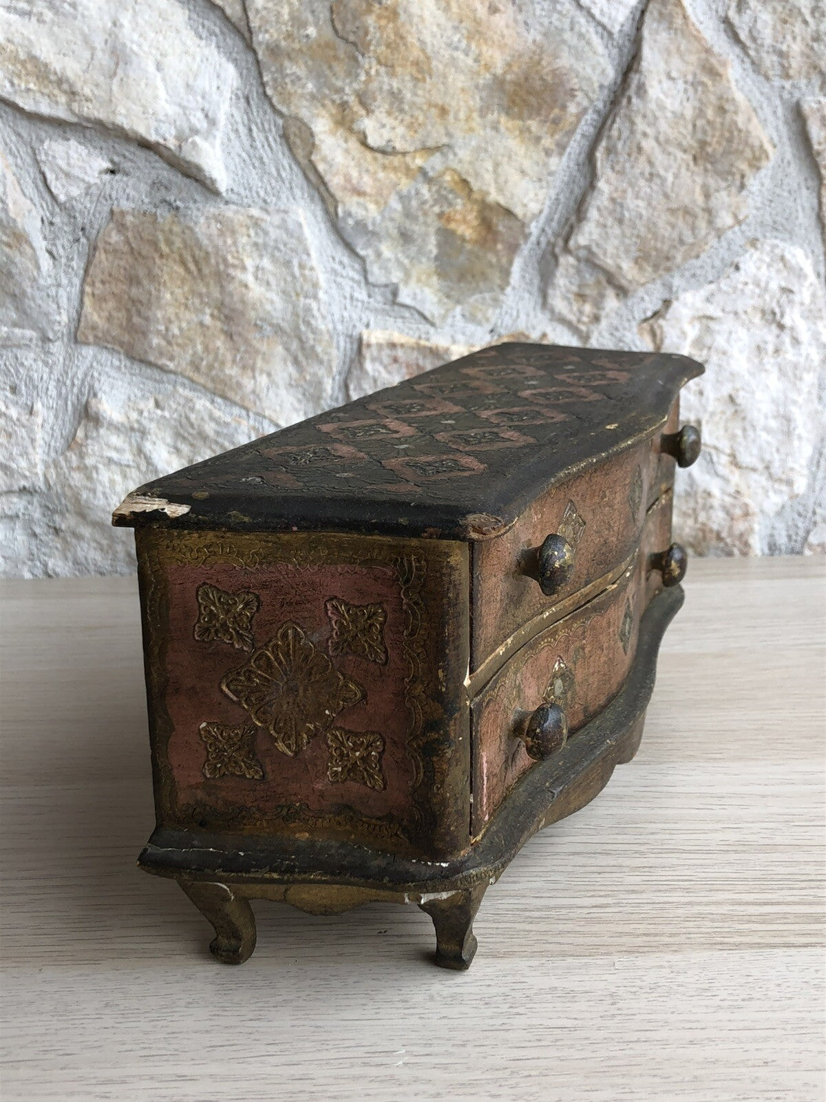Scatola Portagioie Vintage In Legno Stile Fiorentino