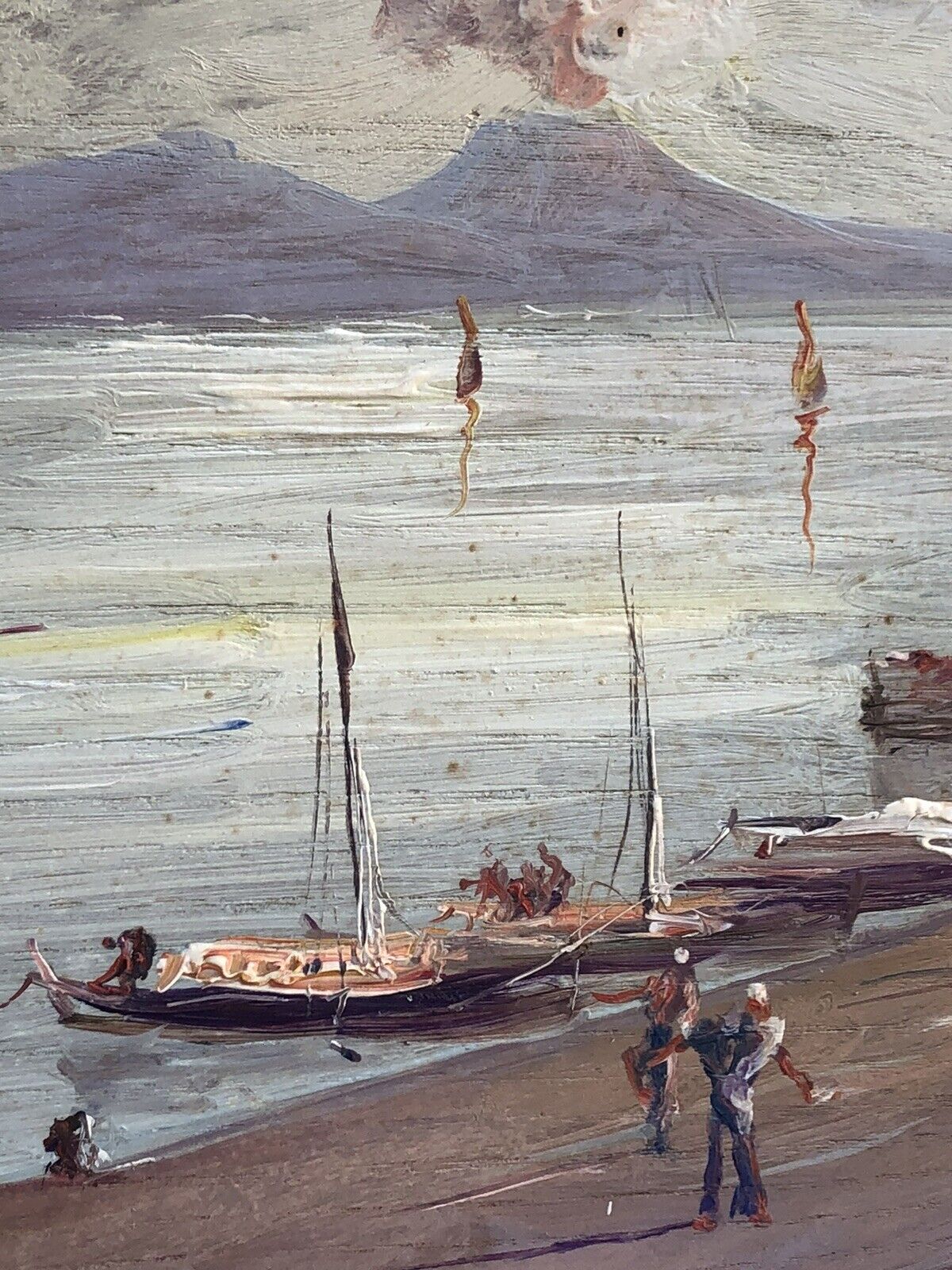 Quadro vintage -Marina Con Vesuvio- dipinto a olio su tavola