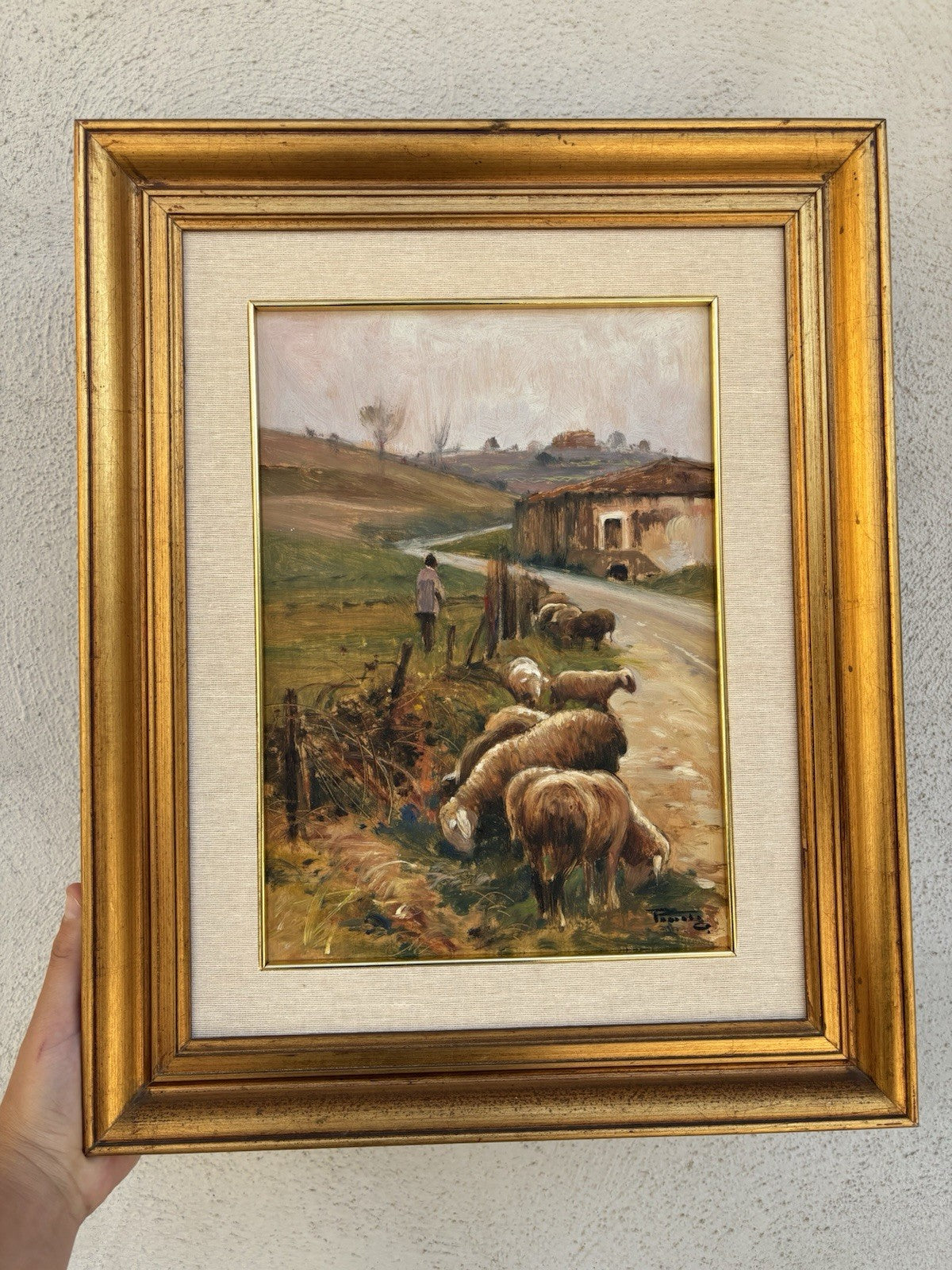 Quadro -Paesaggio Con Gregge- Giovanni Parlato dipinto a olio su tavoletta