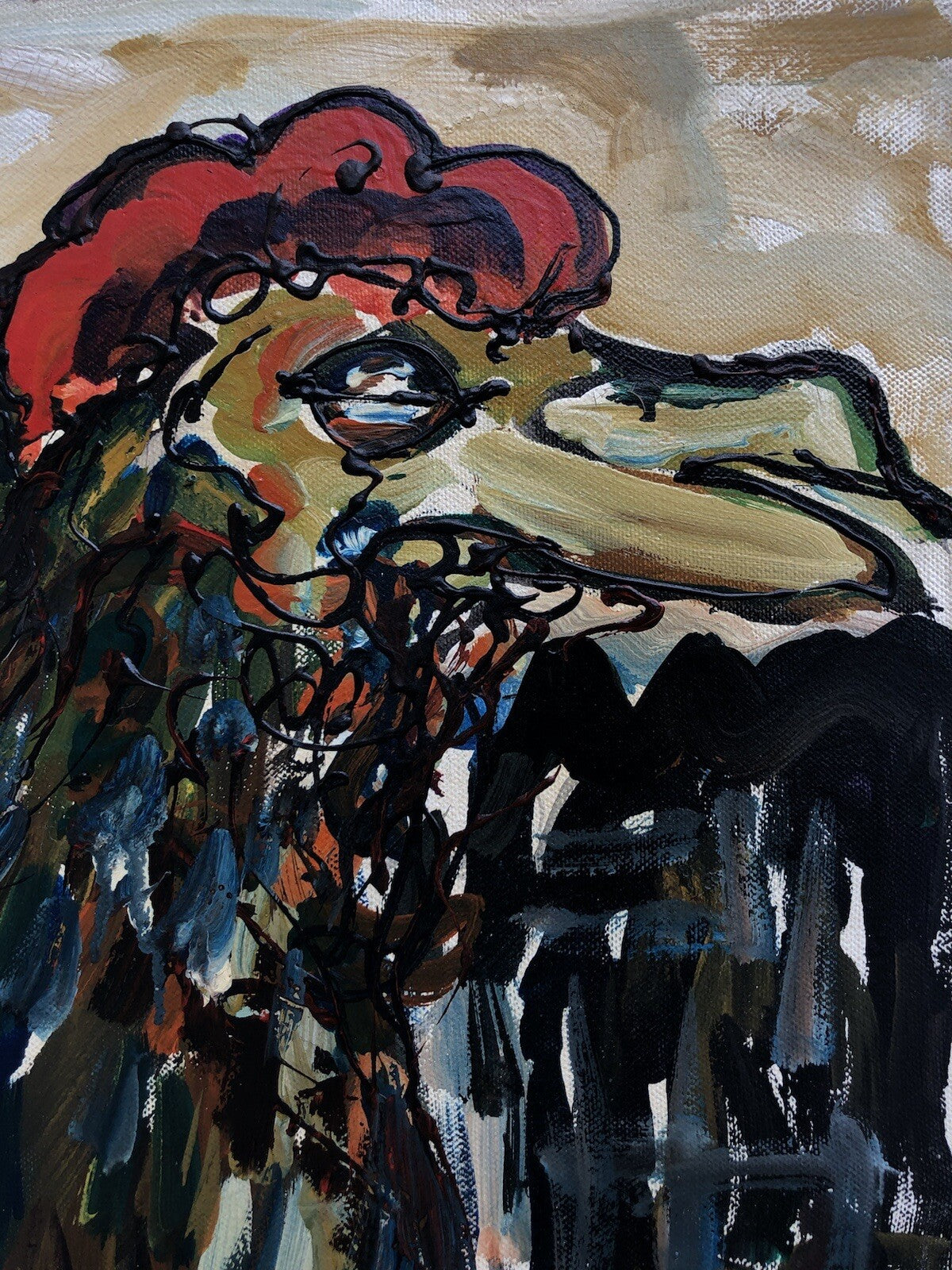 Quadro vintage -Gallo- dipinto a olio su tela