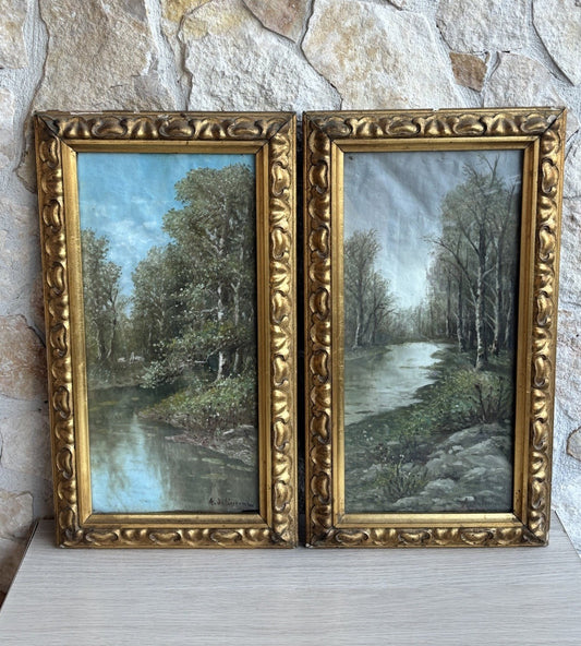 Coppia di quadri antichi -Paesaggi- dipinti a olio