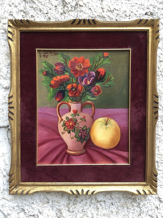 Quadro vintage -Vaso Con Fiori- dipinto a olio