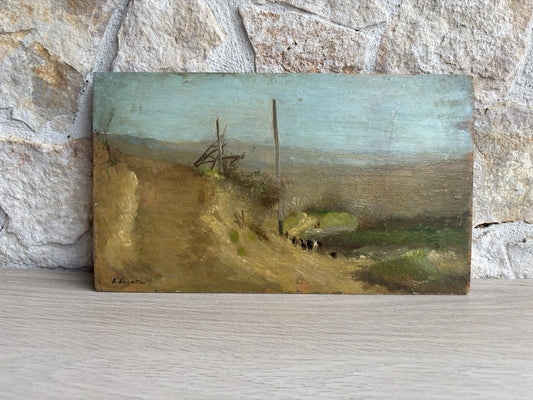 Quadro antico -Paesaggio Con Gregge- Augusto Licata dipinto a olio su tavola