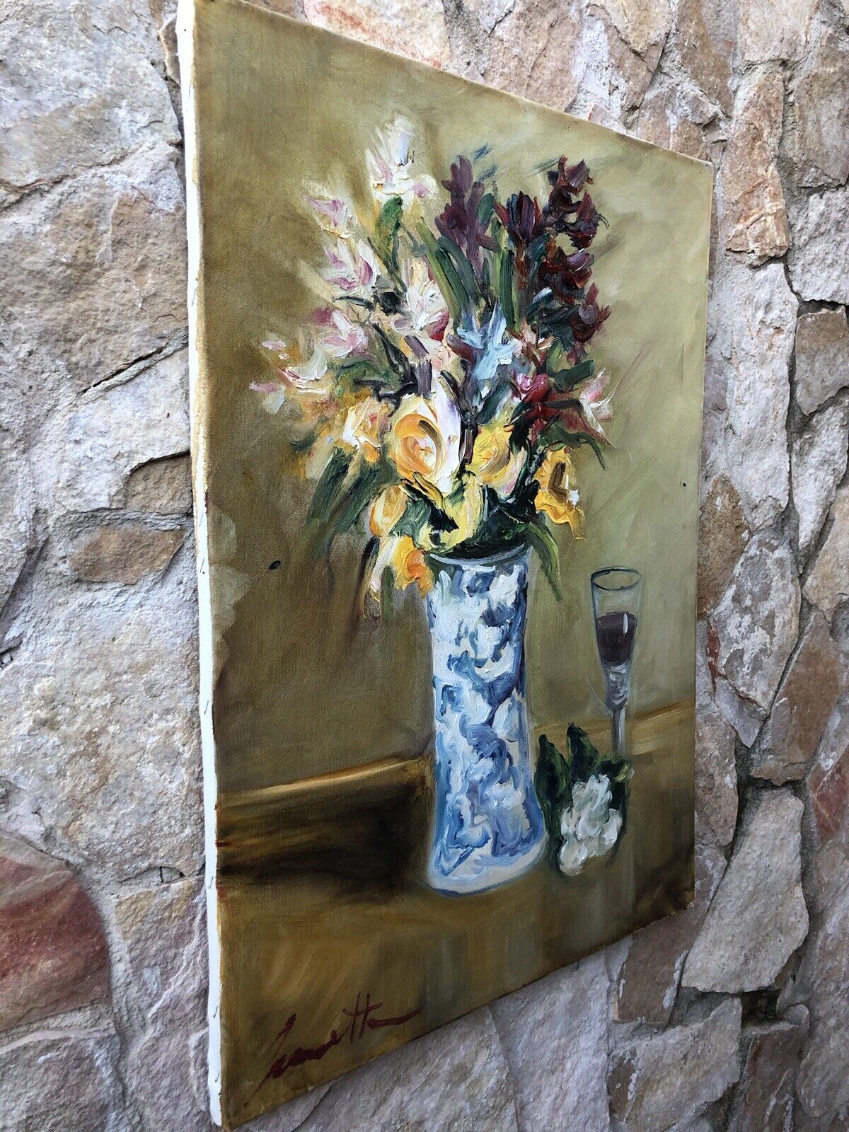 Quadro vintage -Vaso Con Fiori- dipinto a olio su tela
