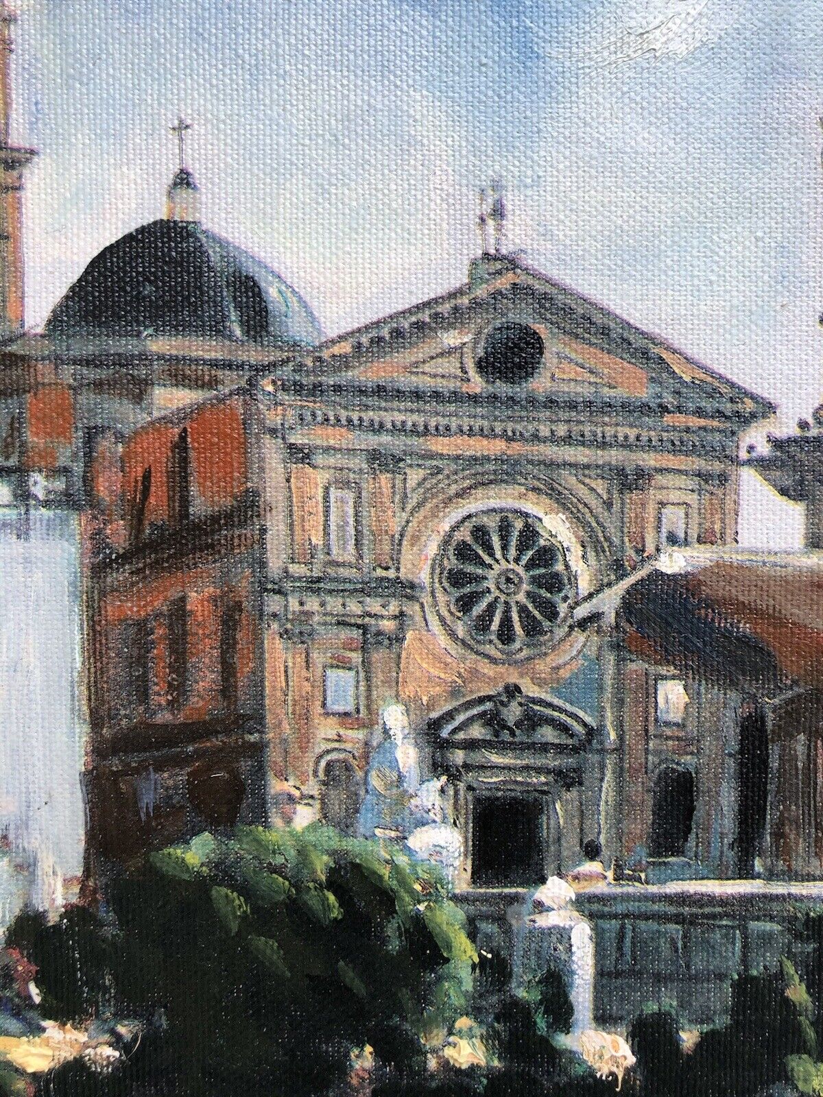 Quadro vintage -Piazza- dipinto a olio su tela