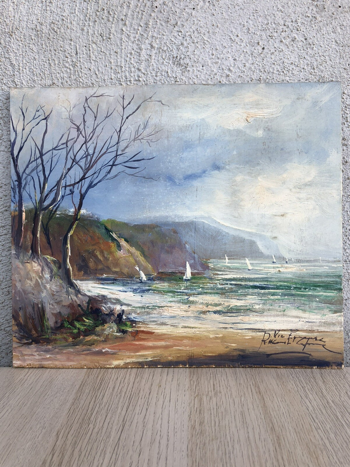 Quadro vintage -Marina, Vico Equense- dipinto a olio su tavoletta