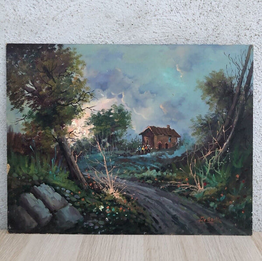 Quadro vintage -Paesaggio- dipinto a olio su masonite