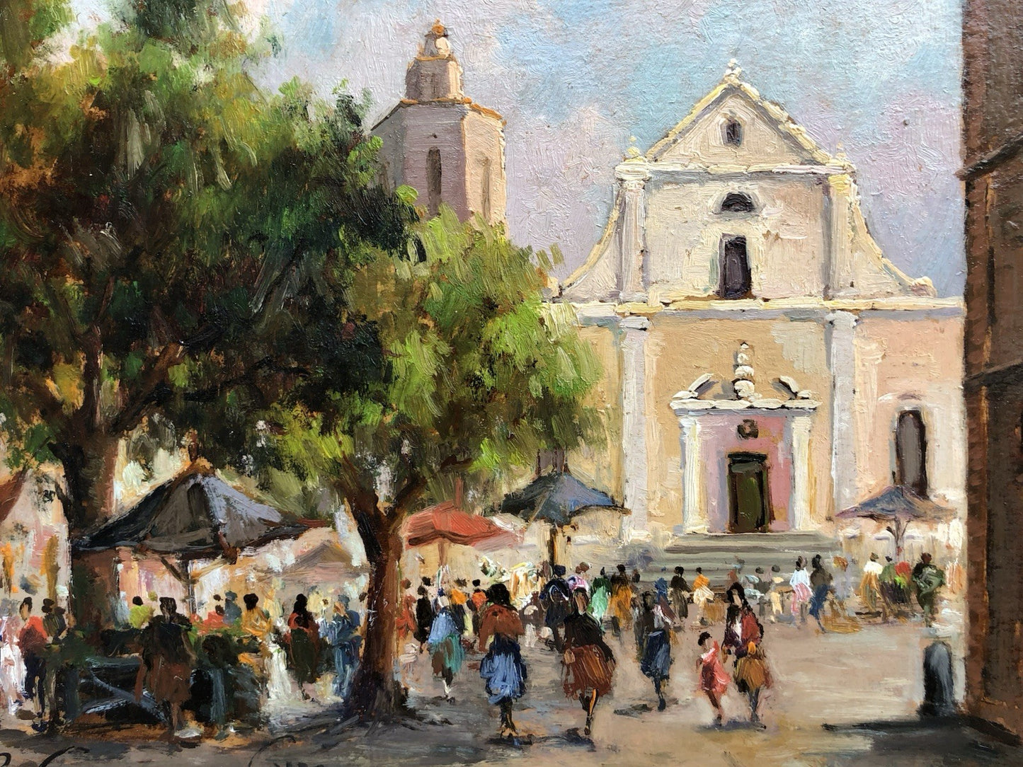 Quadro -Piazza Con Chiesa- dipinto a olio