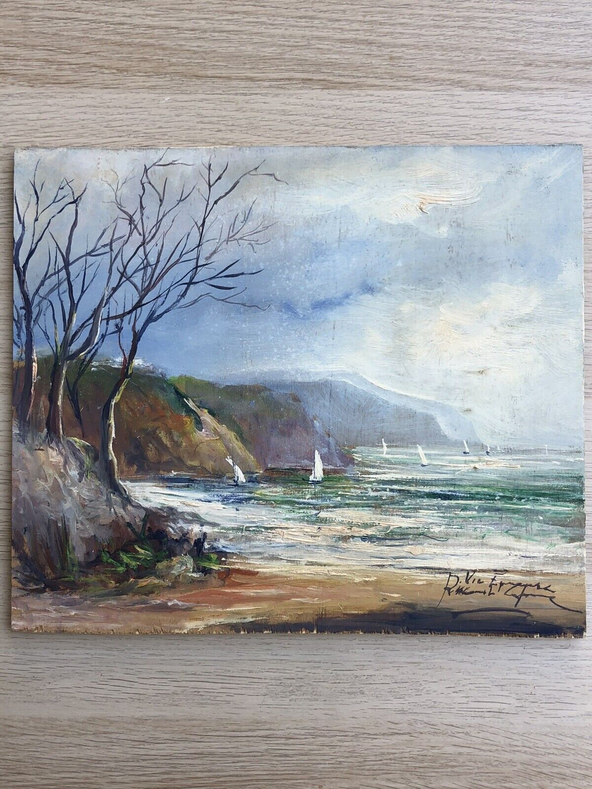 Quadro vintage -Marina, Vico Equense- dipinto a olio su tavoletta