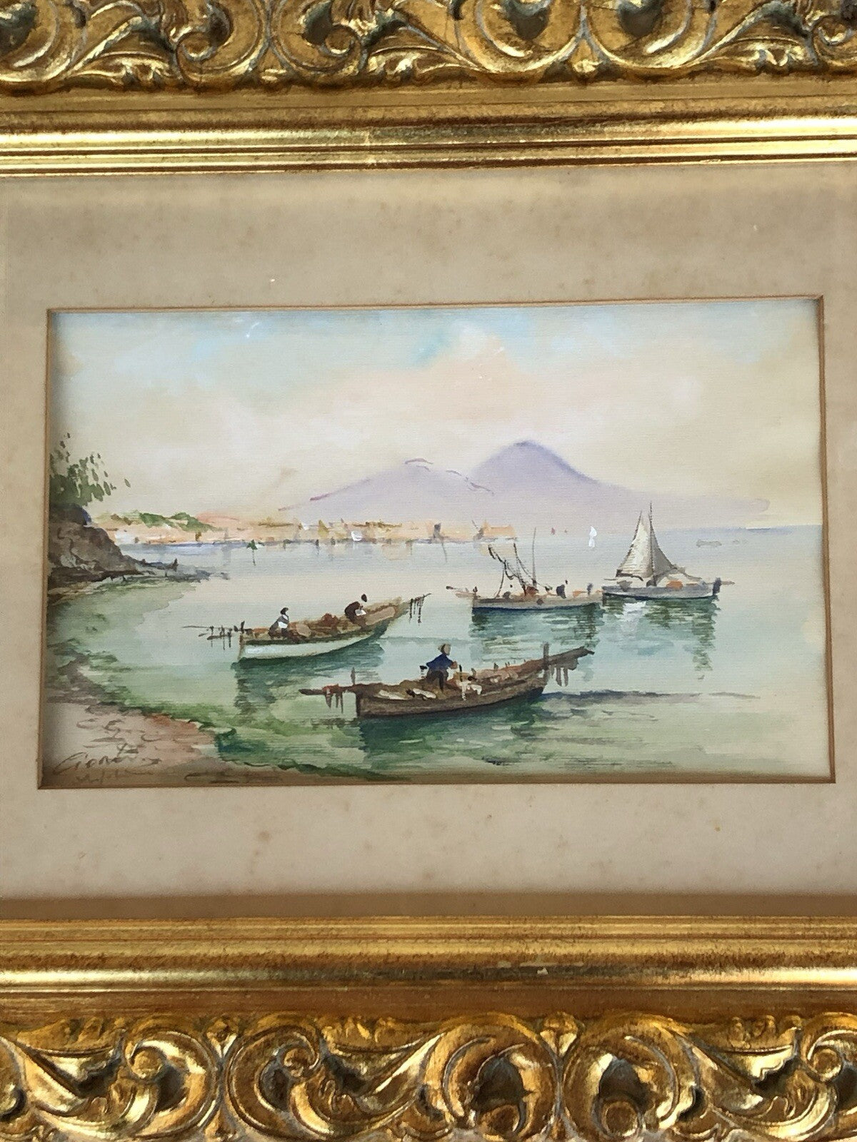 Quadro vintage -Marina Napoli- dipinto ad acquerello