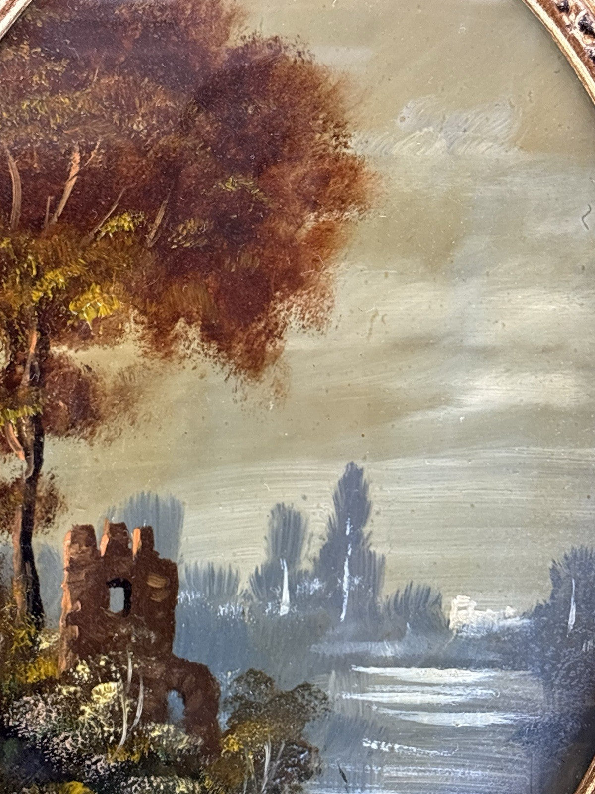 Quadro Vintage, Paesaggio Dipinto A Olio Su Rame