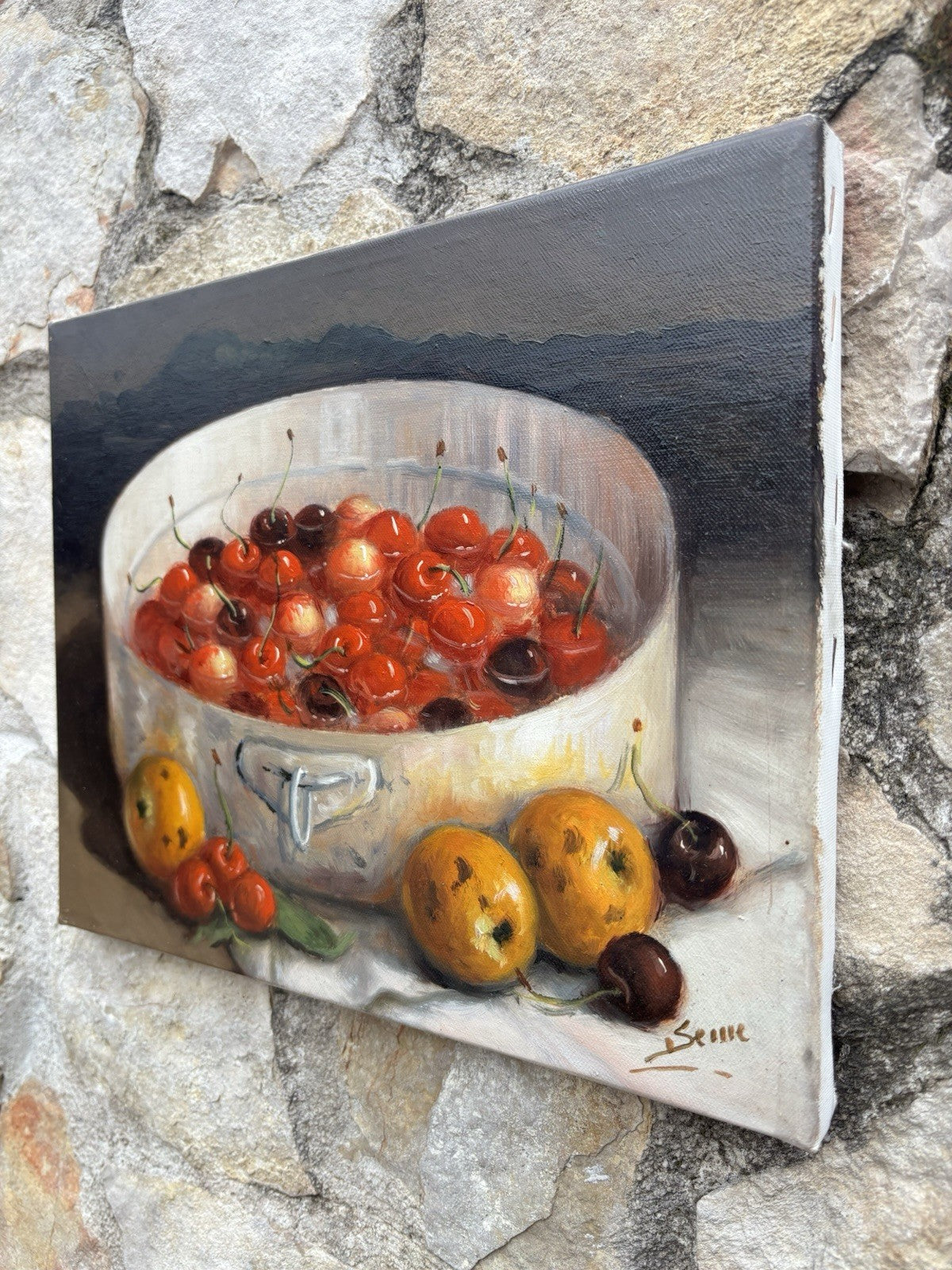 Quadro -Ciliegie, Natura Morta- Luigi Seme- dipinto a olio su tela
